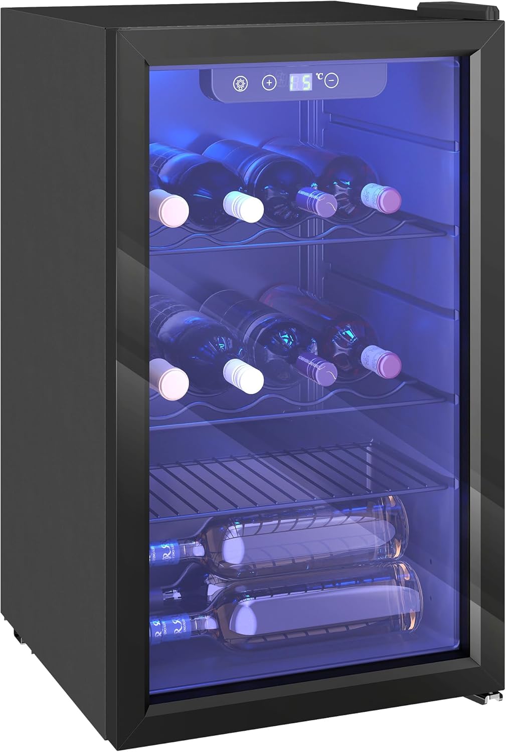 HOMCOM Weinkühlschrank 24 Flaschen, 68 Liter Weinschrank Klein, Getränkekühlschrank Flaschenkühlschrank mit Doppelglas-Tür, 4-16°C, LED-Beleuchtung, Digitalem Touchscreen, Wine Fridge, Schwarz