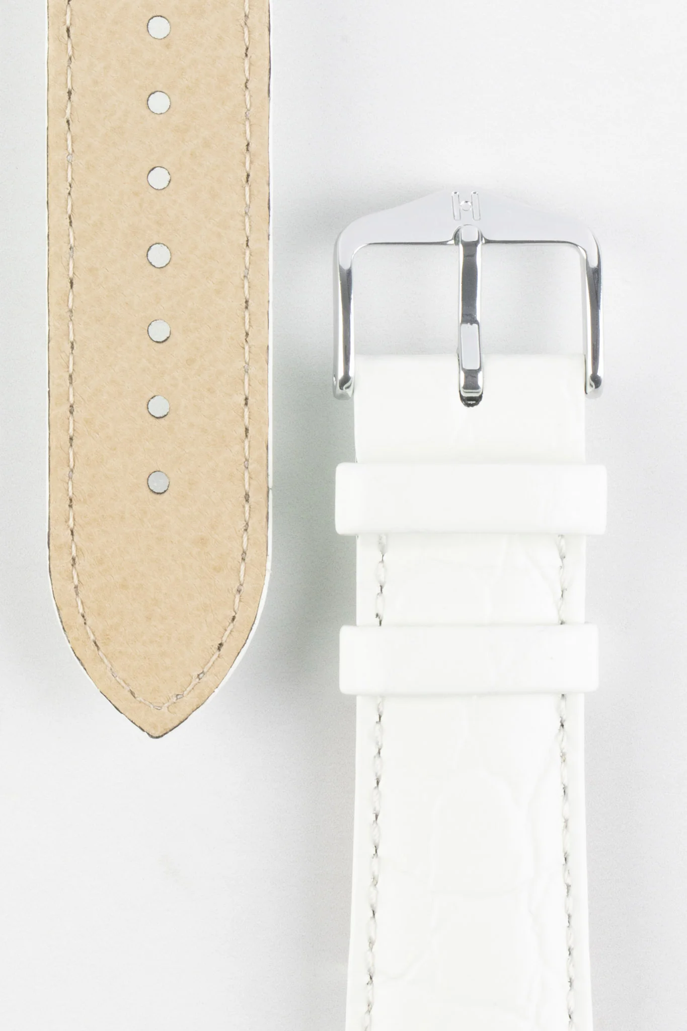 Hirsch CROCOGRAIN Crocodile Embossed Leather Watch Strap in WHITE