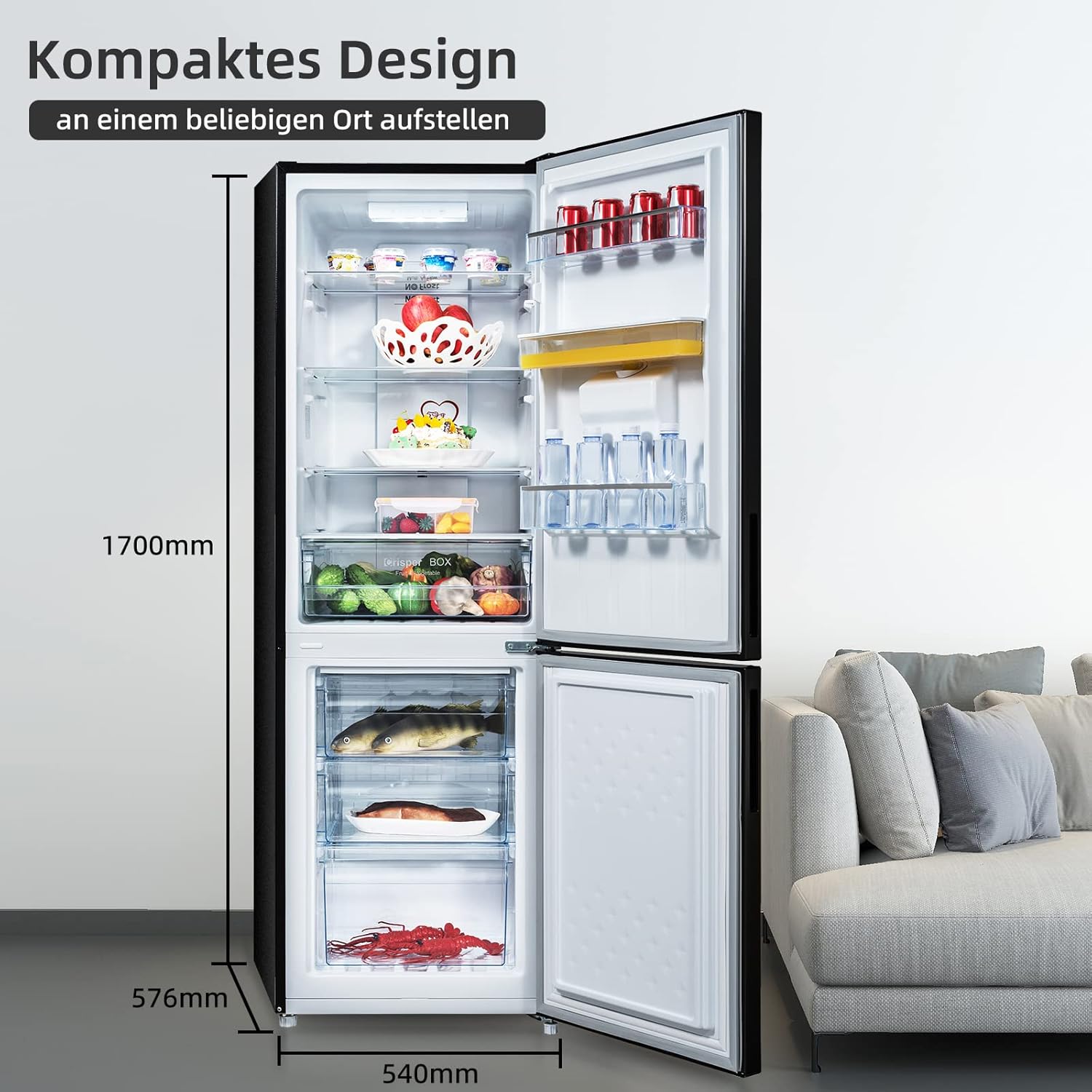 CHIQ CTT107BC Kühlschrank Klein 107 Liter, Höhe 84cm, Tiefe 55cm, Platzbedarf nur 0,3 ㎡, Mikro-Gefrierfach, Vario Box, 7 Temperaturregelstufen, geräuscharm, 87 kWh/Jahr, Schwarz