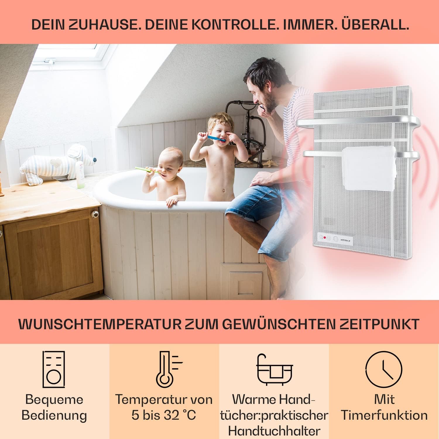 Klarstein Infrarotheizung, Infrarot Flachheizkörper für Bad und Innenraum, Infrarotheizung mit Thermostat, Heater CO2-Frei, Heizung mit Erkennung Offener Fenster, IP24 Infrarot Heizgeräte, 1000 W