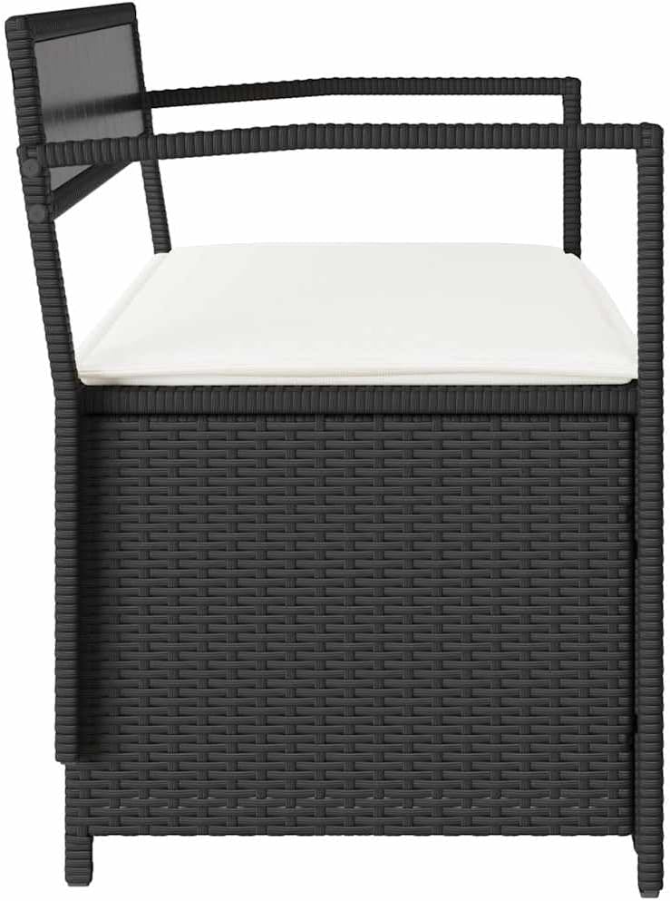 vidaXL Gartenbank mit Stauraum und Kissen Schwarz Poly Rattan, Gartenbank, Parkbank, Outdoor-Bank, Sitzbank, Terrassenbank, Außenbank, Gartenmöbel