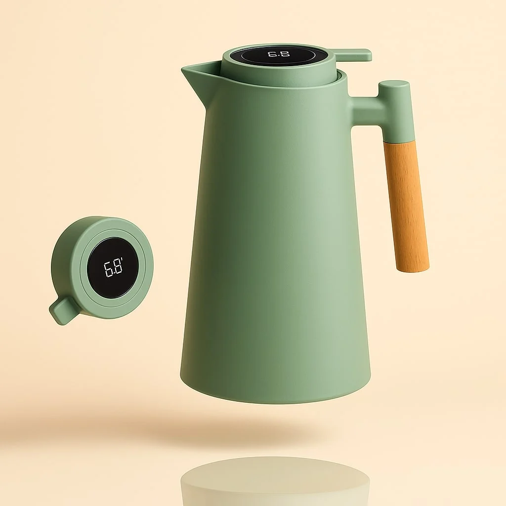 Thermoskanne mit Temperaturanzeige 1L f��r Kaffee und Tee