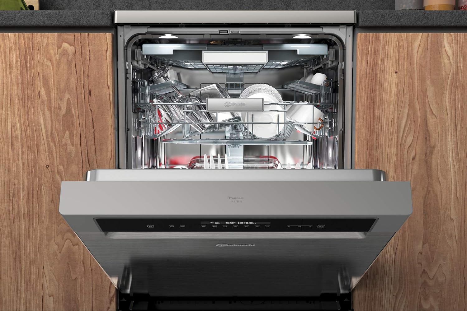 Bauknecht B7F HP43 XA Freistehender Geschirrspüler/ 60 CM/ 15 Maßgedecke/PowerClean Pro-Effektive Hochdruckdüsen/Natural Dry-Automatische Türoffnung-Bessere Trocknung/Maxi Space-Mehr Innenraum