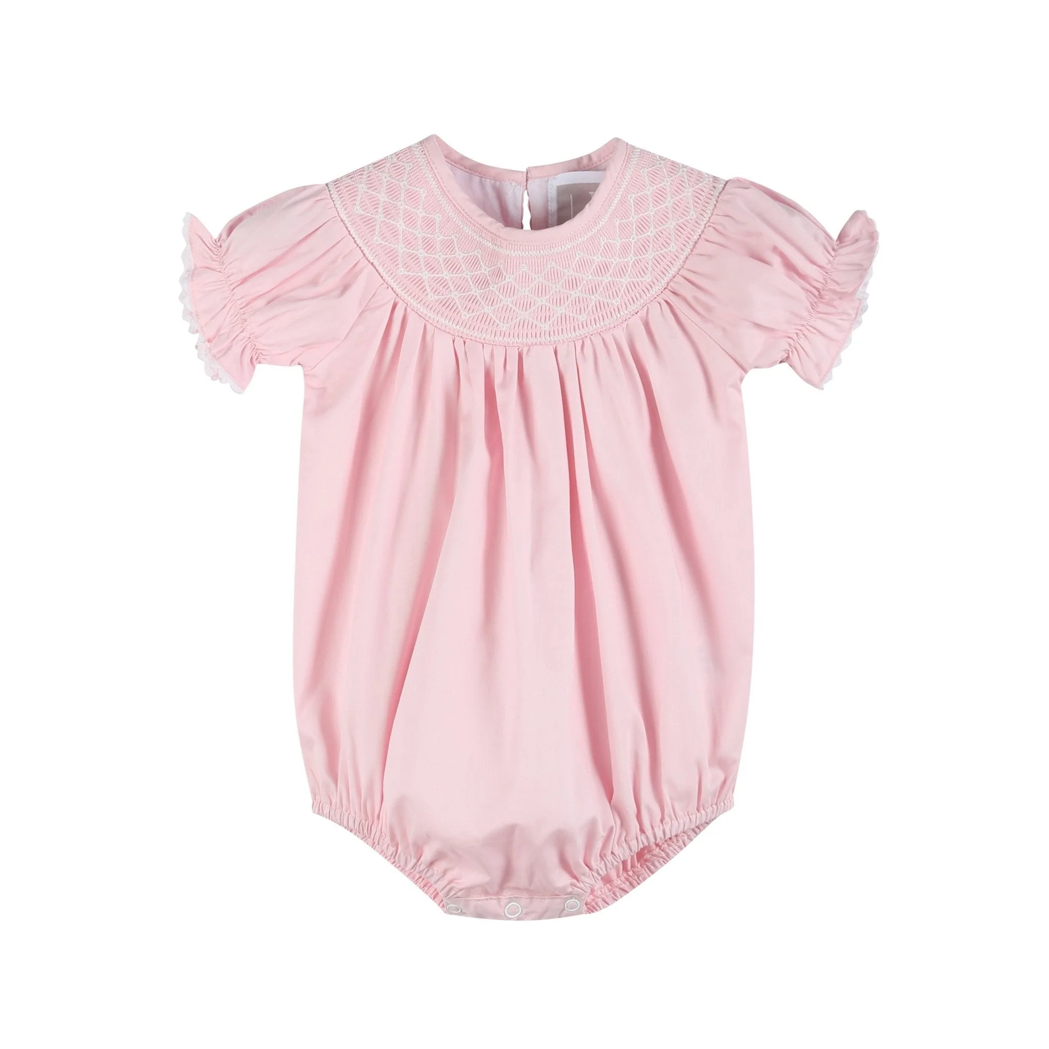 Pink and White Smocked Bubble Romper