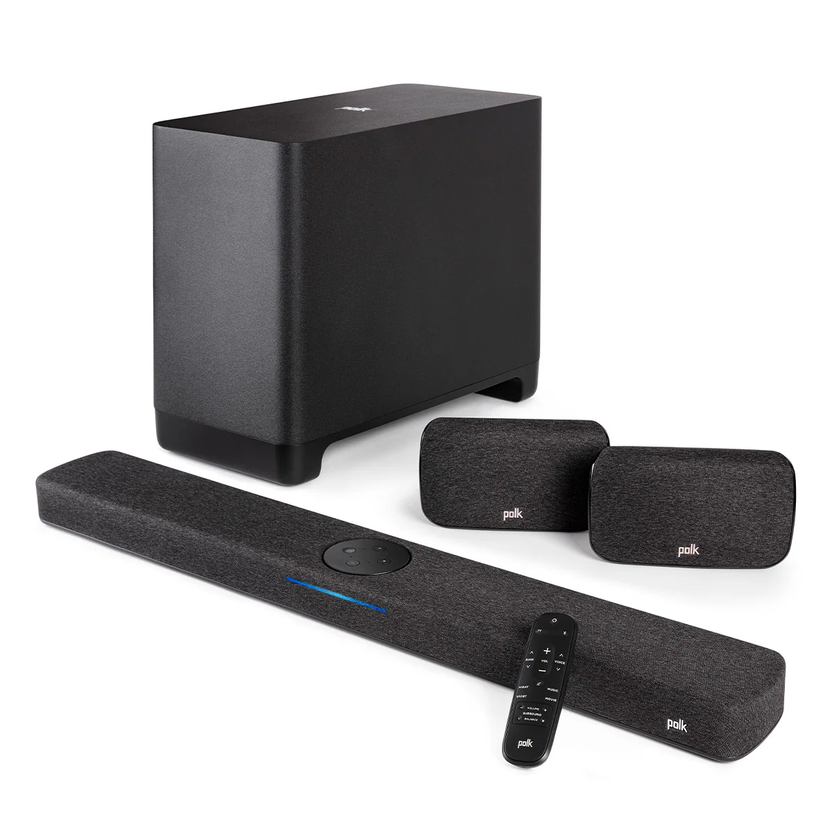 Polk Audio React Thuisbioscoop Systeem met React Soundbar, Draadloze Subwoofer en Draadloze Achterluidsprekers