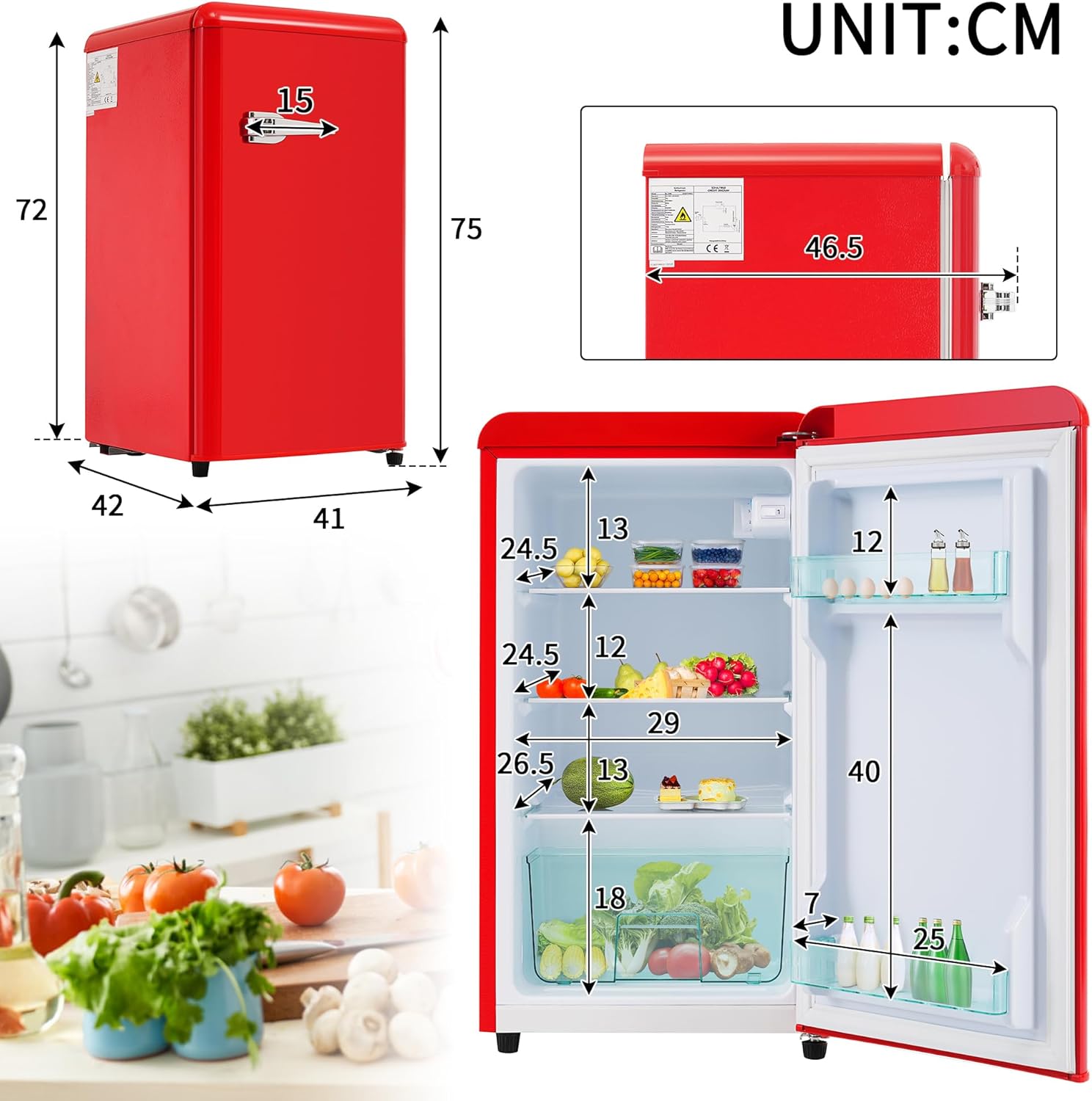 Merax Kühlschrank mit Gefrierfach, Kühl-Gefrierkombination, klein Kühlschrank mit 51L und Gefrierschrank 21L, Leise, LED, Glasablagen, Gemüsefach, Türablagen, für Küche, Wohnzimmer, Büro, Schwarz