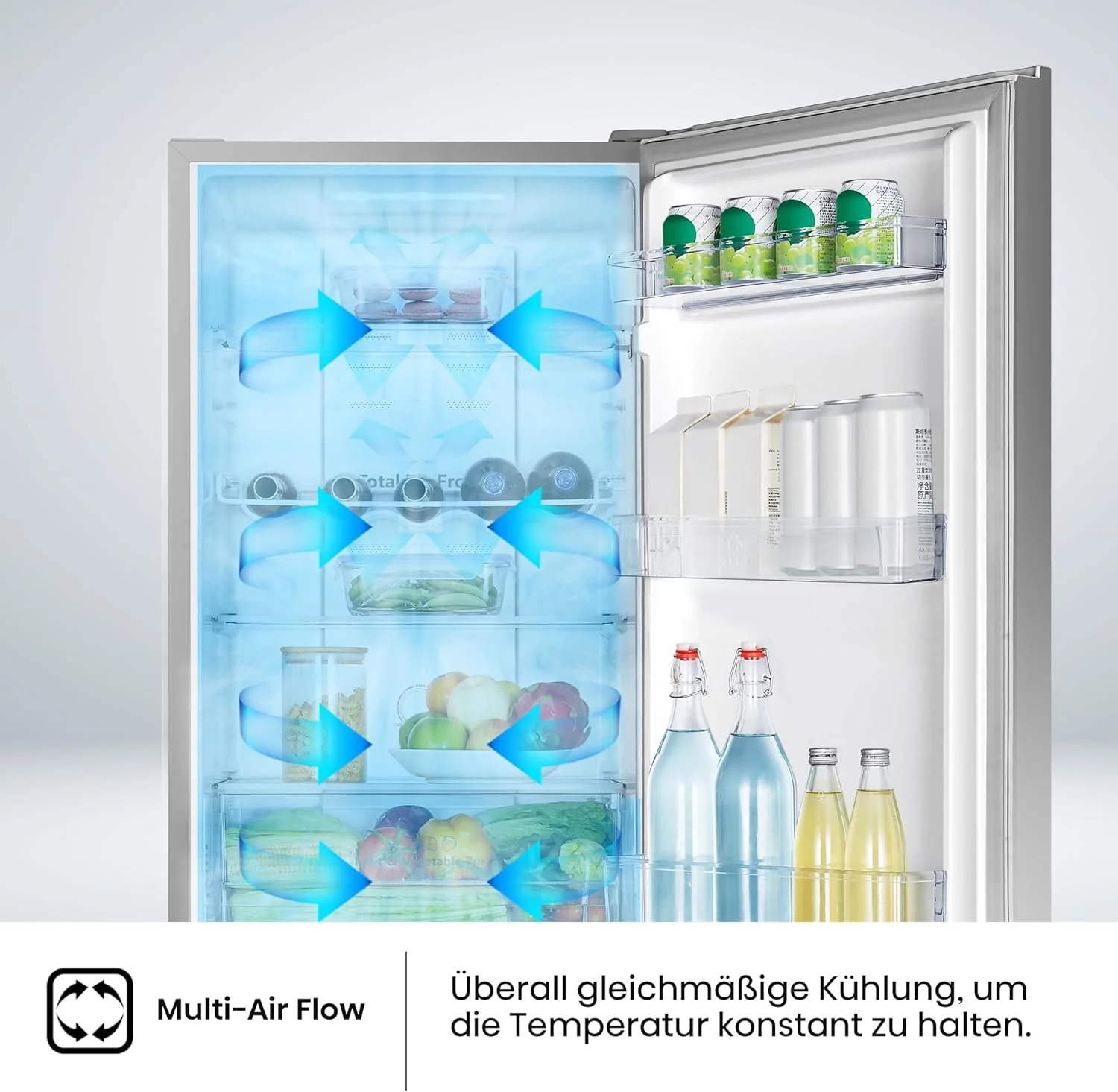 Hisense RB327N4ADD Koelvriescombinatie, EEK D, Total NoFrost, Verwisselbare Deurscharnieren, Flessenrek, 171 Liter Koelgedeelte, 85 Liter Vriesgedeelte, Roestvrijstalen look