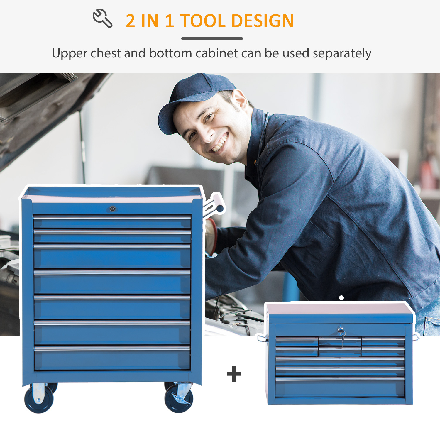 ? mobiele werkplaatswagen gereedschapswagen met wielen & slot gereedschapswagen wagen met wielen gereedschapskist, afsluitbaar met 16 schuifladen, blauw