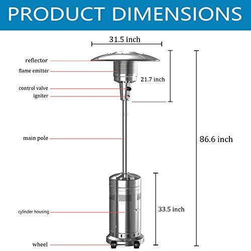 2 Set 48.000-BTU Umbrella Patio Propane Heater with Wheels.Stainless Steel Patio Heater.Stainless Steel Floorstanding Liquid Propane Heater Outdoor Patio.Patio Heater Standing Outdoor (Color:Silver)