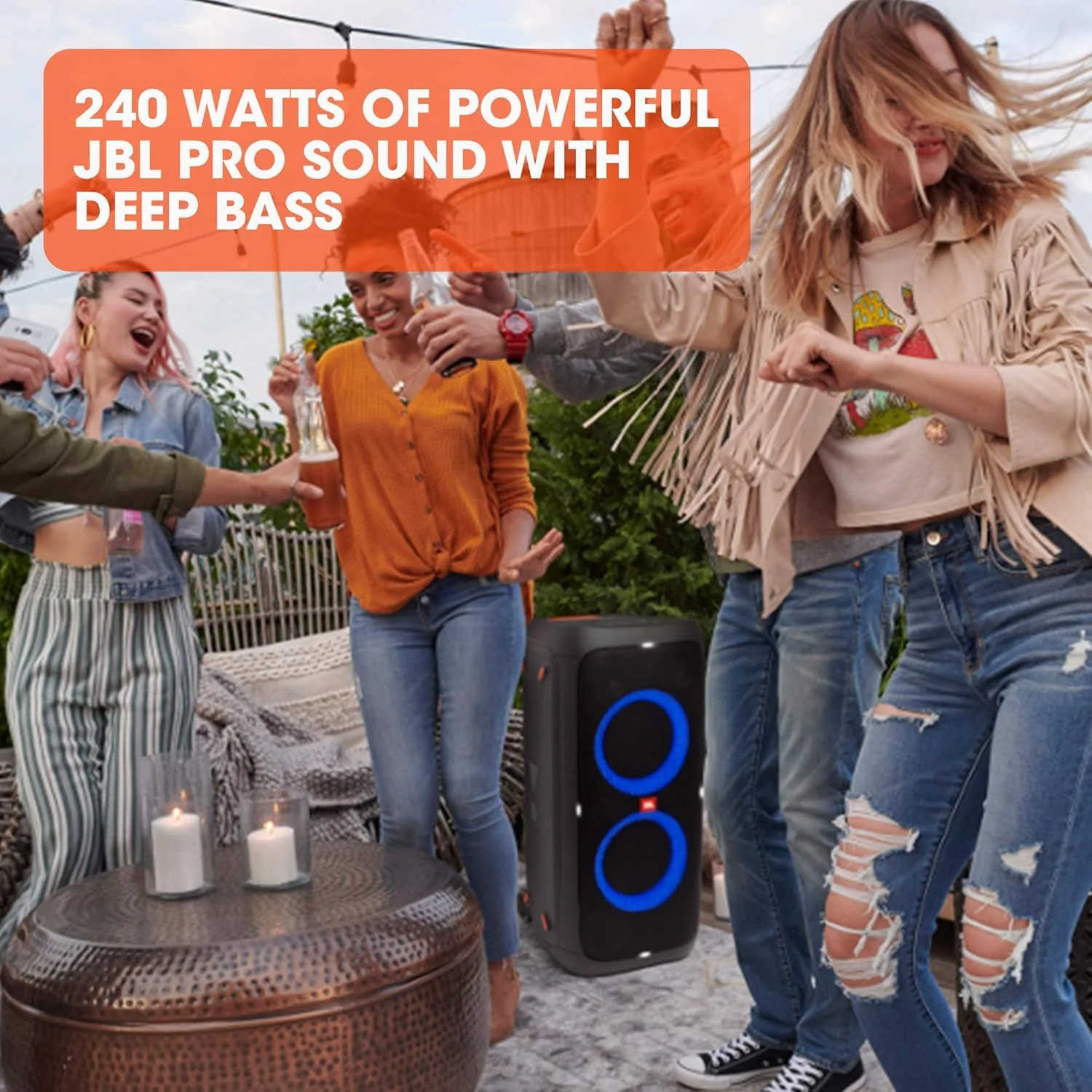JBL PartyBox 710 - Schwarz �C Trag - und rollbarer Bluetooth Party-Lautsprecher mit Lichteffekten �C Spritzwassergesch��tzte, mobile Musikbox