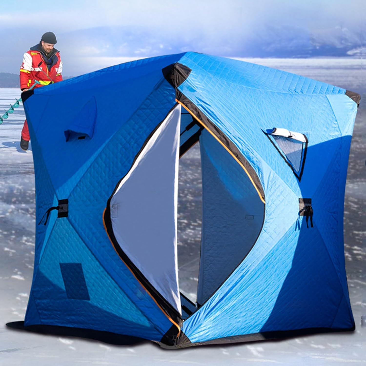 Isoliertes Eisangelzelt Für 3–5 Personen, Pop-Up-Hub-Stil-Eisangelunterstand, Tragbares Shanty-Eishaus Zum Eisangeln Mit Tragetasche, Thermisches Winter-Eishaus