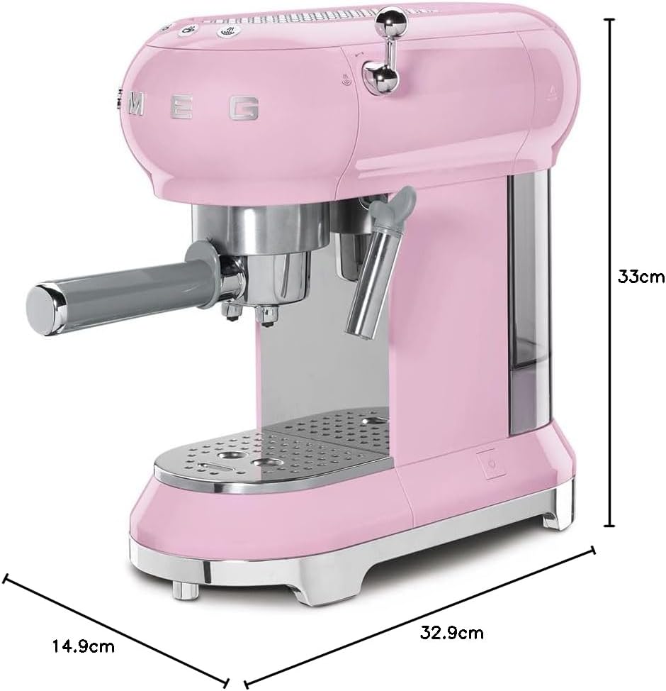 Smeg, ECF01PGEU Manual Espresso-Kaffeemaschine, Cappuccino -System, Thermoblock, groe Tassengehuse und Doppelkaffeefunktion, 1 l Wassertank, kompakte Abmessungen, 1350W, Pastellgrün