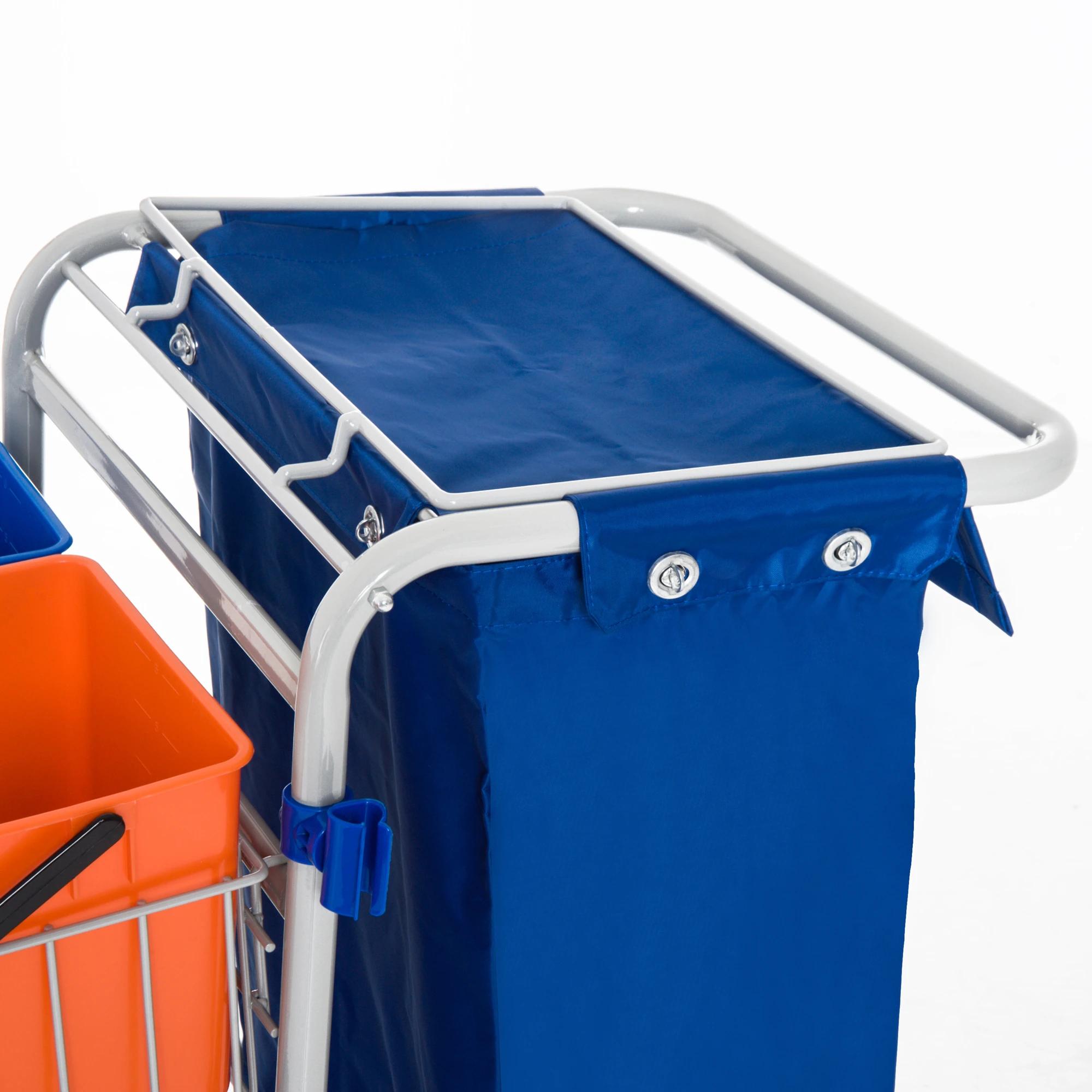 Schoonmaakwagen schoonmaaktrolley met wielen 4 verrijdbare emmers, dweilwagen, blauwe systeemwagen