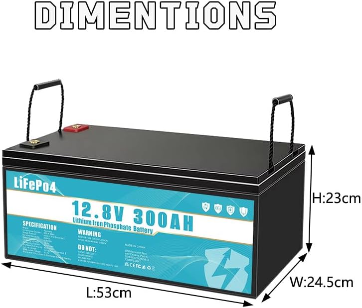 LiFePO4 Batterie 12V 300Ah Lithium Eisenphosphat Batterie, ausgestattet mit 300A BMS, Lebensdauer über 8 Jahre, geeignet für Camping, Solarenergie, Notstromversorgung usw.