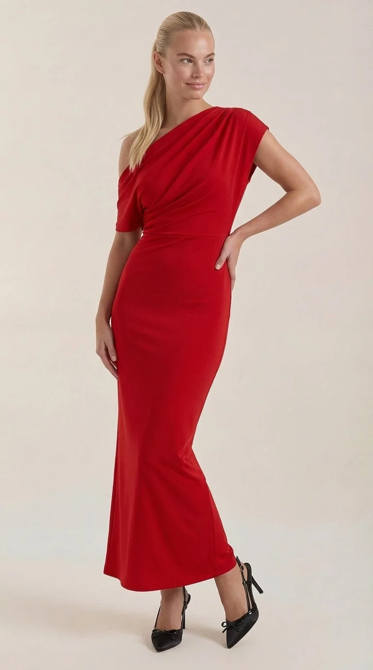 One-Shoulder-Maxikleid