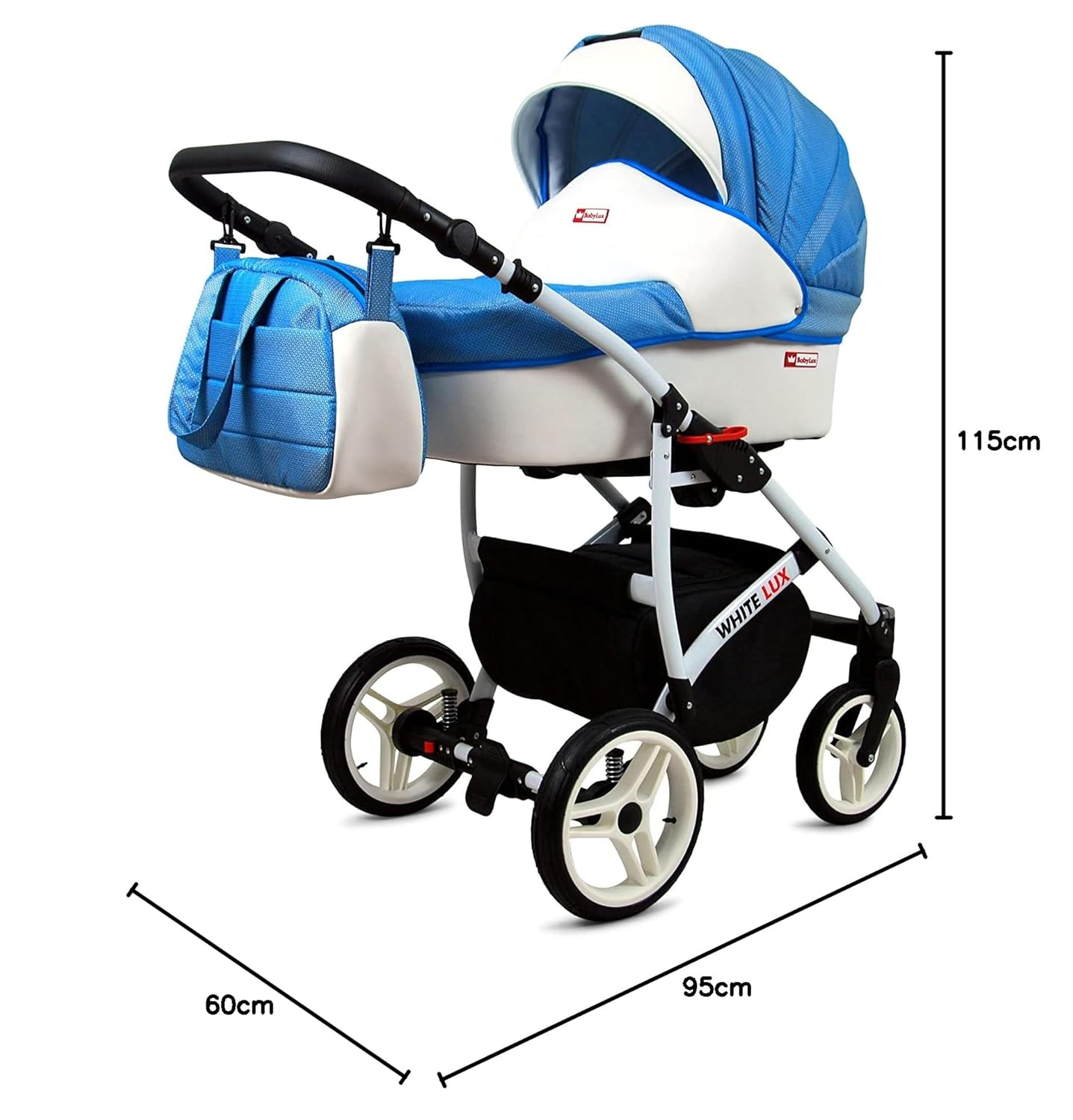 BabyLux® Bambimo Kinderwagen Set 3 in 1 - White Lux - incl. Babywanne, Buggy Sportsitz, Auto-Babyschale - Autositz - Kinderwagenset - Kombikinderwagen mit Wickeltasche, Regenschutz usw.
