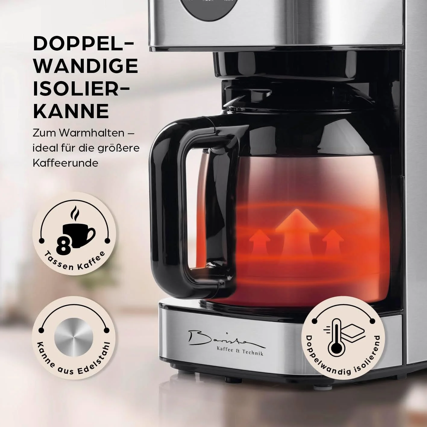 Barista filterkoffiezetapparaat met verstelbare molen & thermoskan | Warmhoudfunctie, 24-uurs timer & permanent filter | Voor 10 koppen koffie | Koffiezetapparaat voor bonen & poeder [roestvrij staal]