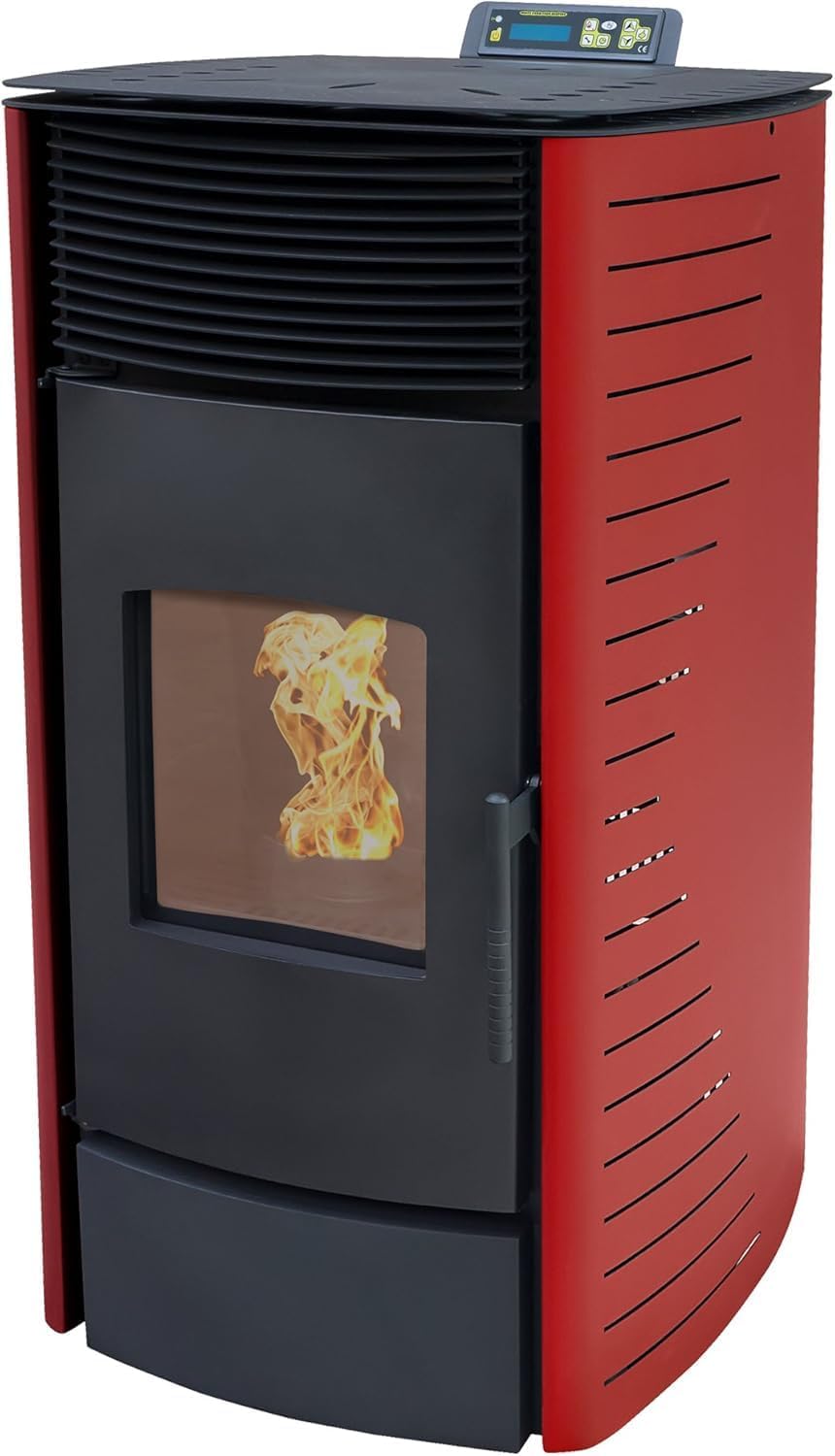 NEMAXX® P12 Pelletofen 13,6 kW A+ bis 300 m³ – Auto-Reinigungszyklus, ECO-Modus, Wochenprogramm & mechanische Reinigungsunterstützung – Rot