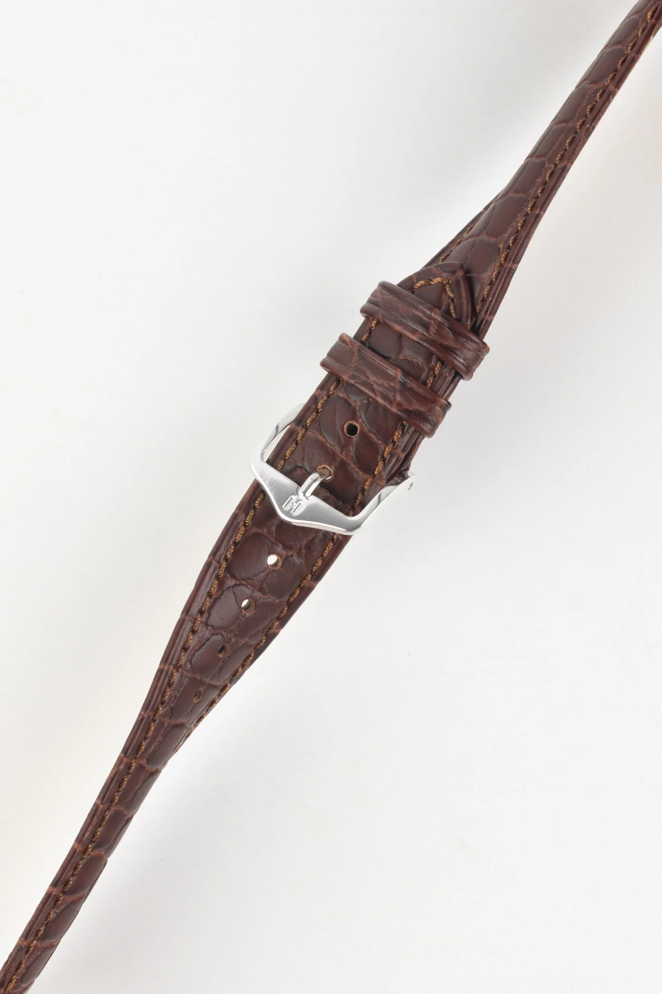 Hirsch ARISTOCRAT Croco-Embossed Leather Watch Strap in BROWN