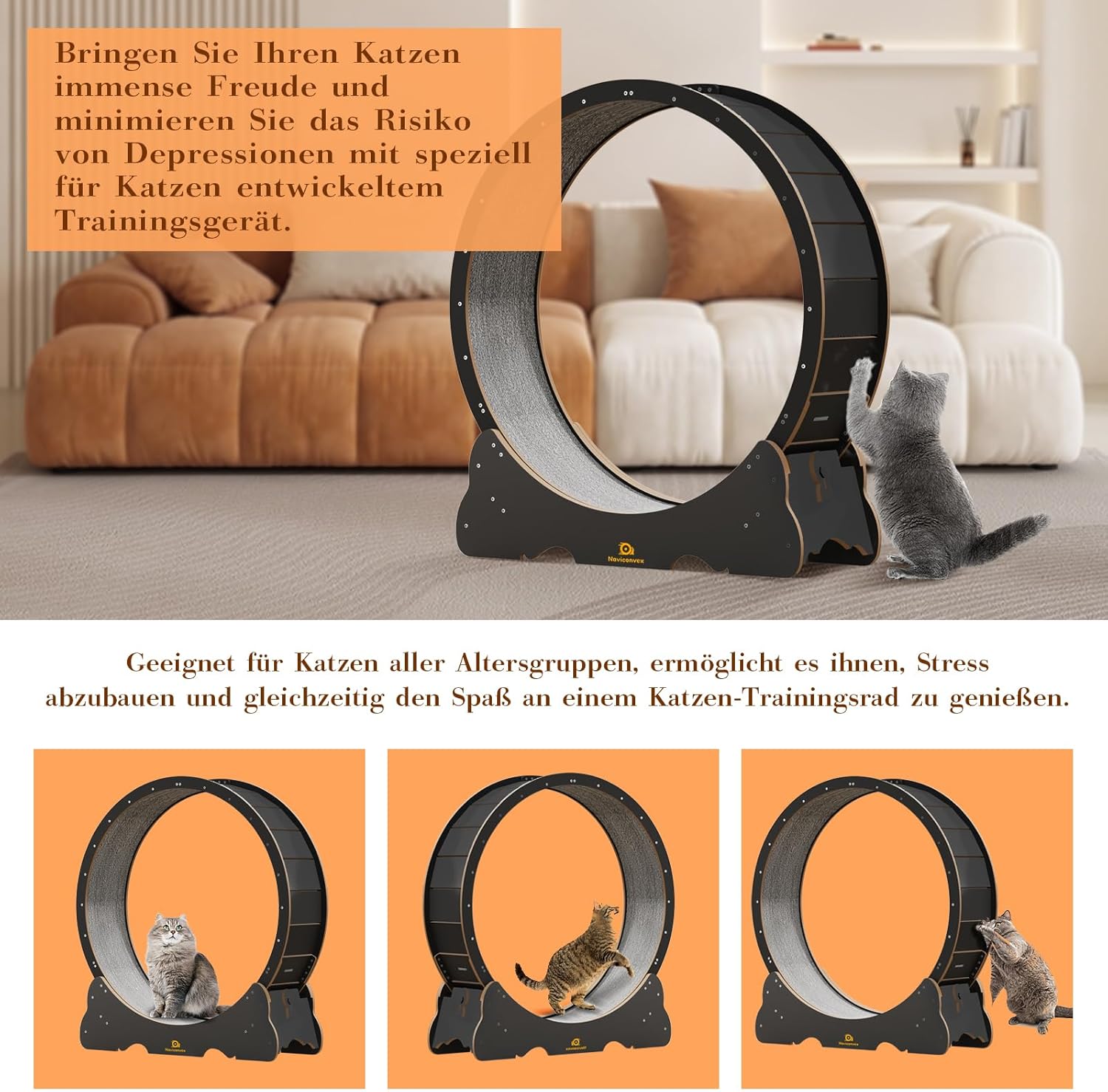 Naviconvex Katzenlaufrad laufrad Katze Laufen Laufrad Katze Laufen Super Leise Katzen Laufrad Laufrad für Katzen Laufrad Katze Katzenrad Katzenlaufrad XL Holzfarbe