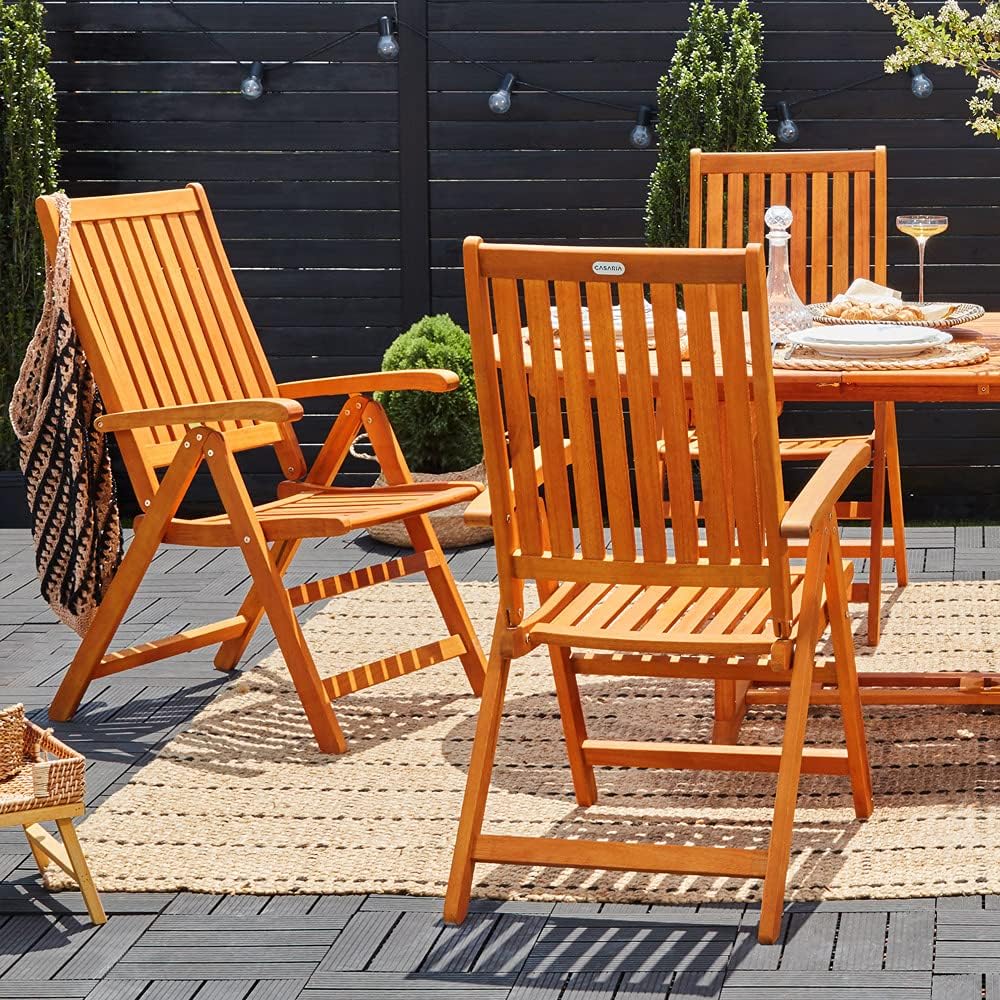 Casaria® 2er Set Gartenstuhl Balkonstuhl Holz FSC®-Zertifiziert Eukalyptus Klappbar Rückenlehne 5-Fach Verstellbar 55x70cm Garten Balkon Terrasse Klappstuhl Hochlehner Braun