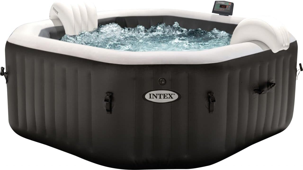 Intex 28458 - Whirlpool aufblasbar PureSpa Jet&Bubble Deluxe, 4 Personen, 120 Düsen, Heizung, Schwarz, 201x71 cm