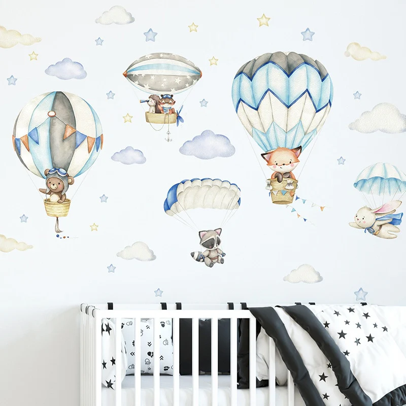 Watercolor Hot Air Balloon Wall Stickers for Baby Nursery