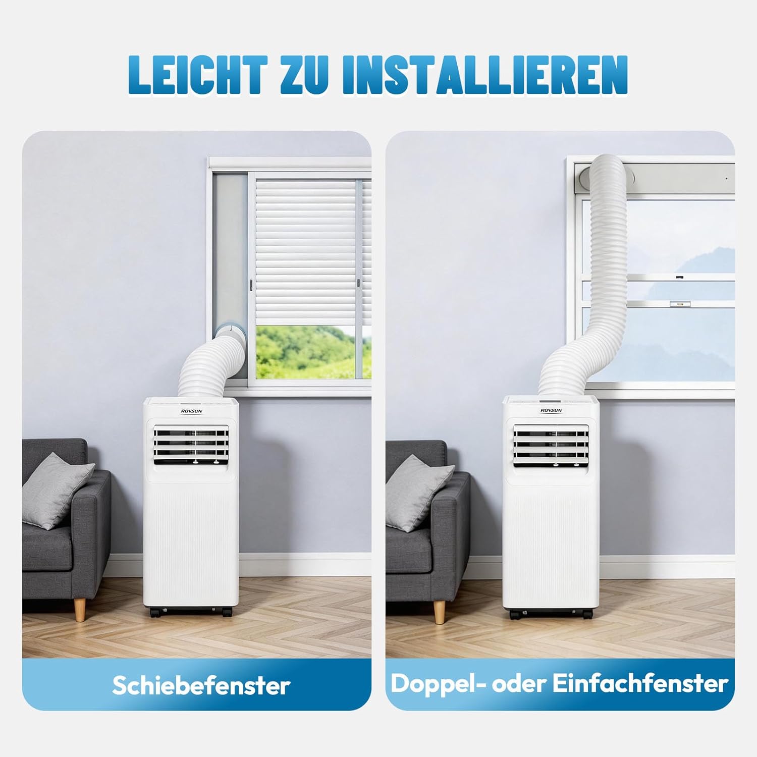 ROVSUN 3 in 1 Klimaanlage Mobil 9000 BTU mit Abluftschlauch, Moiles Klimagerät Mini Klimaanlage mit LED-Display & Fernbedienung & APP, 24H-Timer (9000, BTU)