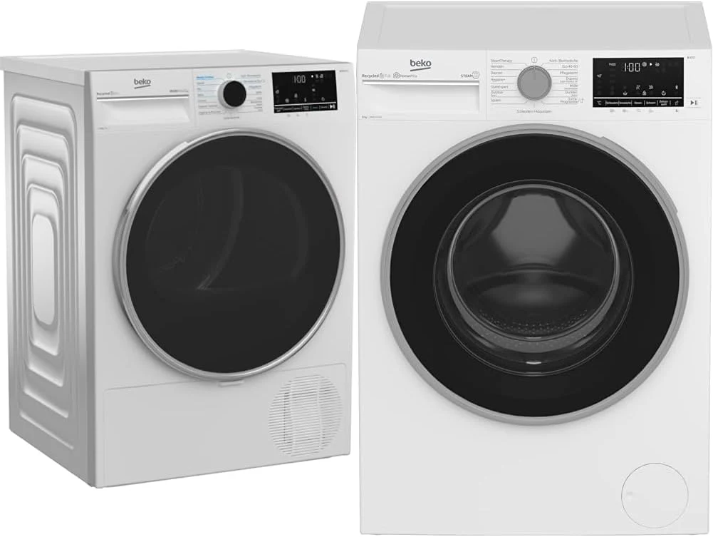 Beko B5T4824IF bPRO 500 Wasdroger, 8 kg, Voorlader warmtepompdroger, geschikt voor mensen met allergie?n, 15 programma's, stoomfunctie, antikreuk, Silent-programma, AquaWave zachtstoomtrommel, Wit