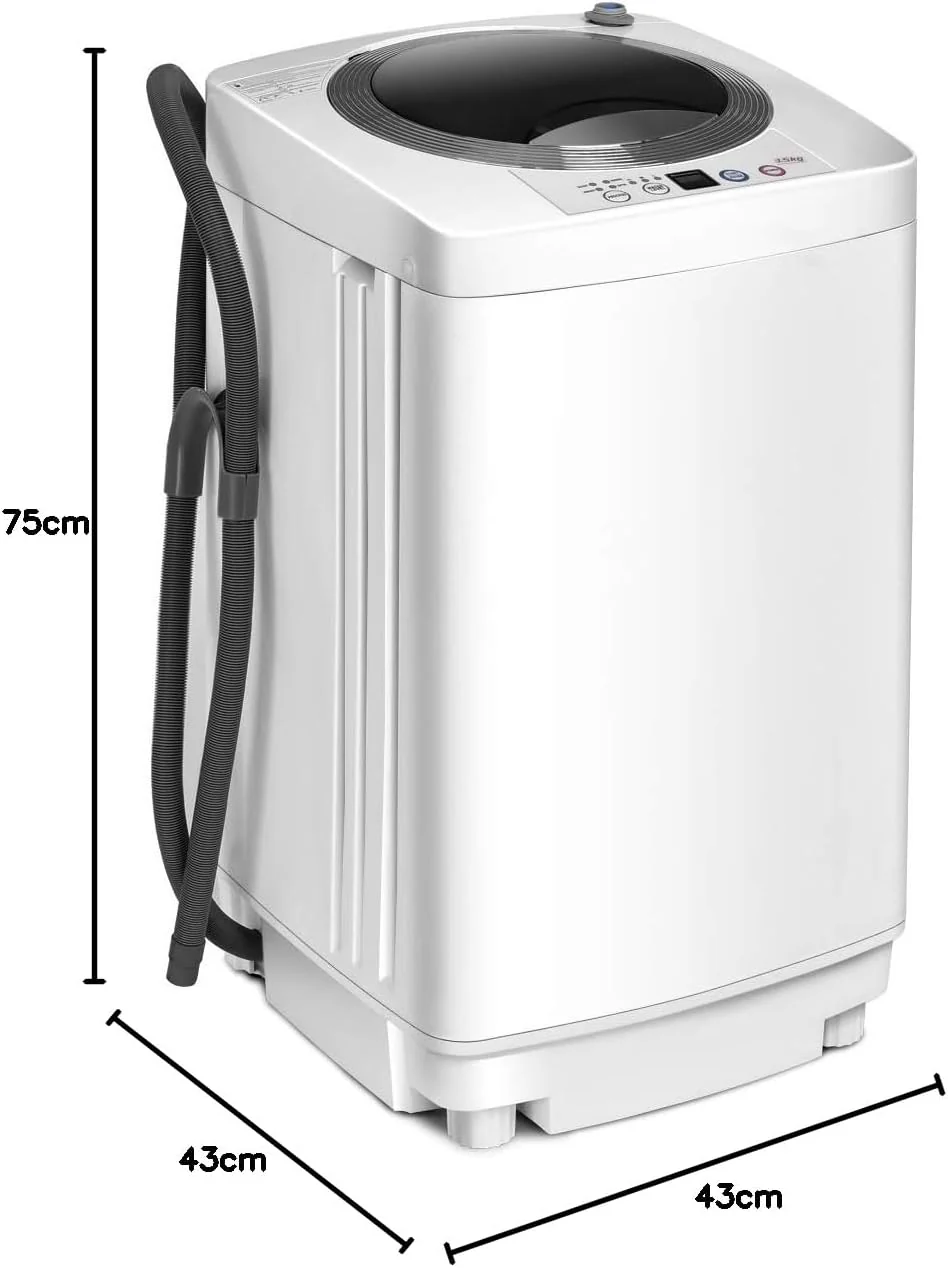 COSTWAY Mini Wasmachine 3,5KG, Volautomatische Wasmachine met Centrifuge, 6 Programma's, Bovenlader Wasmachine incl. Pomp, 240W Kleine Wasmachine voor Appartement, Camper & Camping