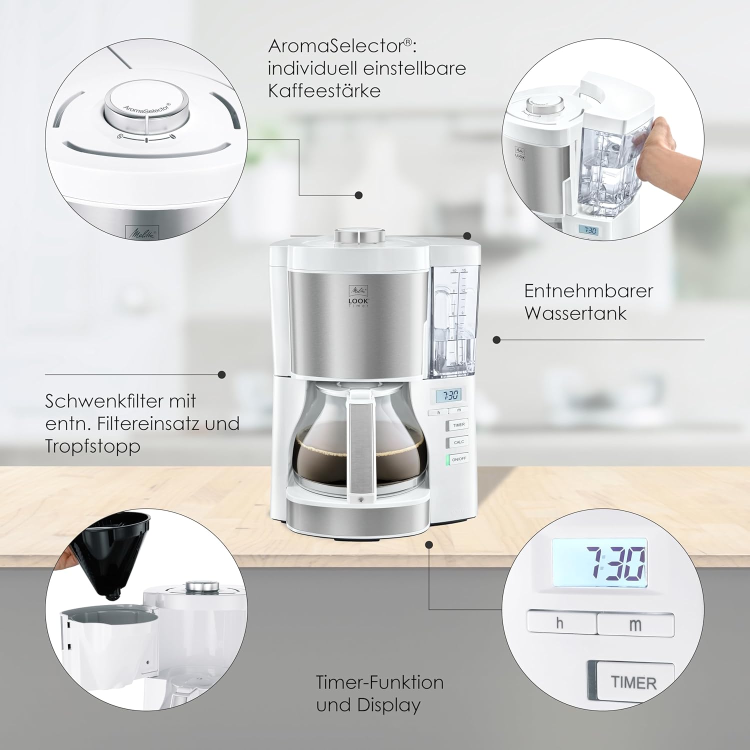 Melitta Look Timer - Filterkaffeemaschine - Thermokanne - Timer Funktion - Tropfstopp - 10 Tassen - Schwarz (1025-18)
