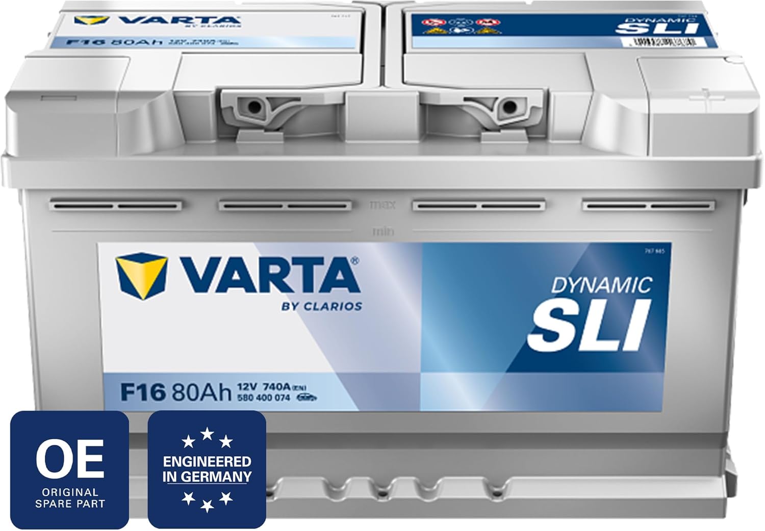 VARTA Automotive DYNAMIC SLI (F16) 12V 80Ah 740A - Nassbatterie KFZ mit Standardausstattung & ohne Start-Stopp System - Starterbatterie für einfachen Energiebedarf - Bleisäurebatterie wartungsfrei