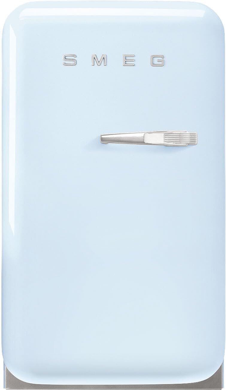 Smeg, FAB5LDPB6 Minibar Kühlschrank, Vintage, eine Tür, 34 l, Scharniere links, statische Kälte, 2 verstellbare Einlegeböden, Flaschenhalter und LED-Beleuchtung, Höhe 72,5 cm, Azurblau