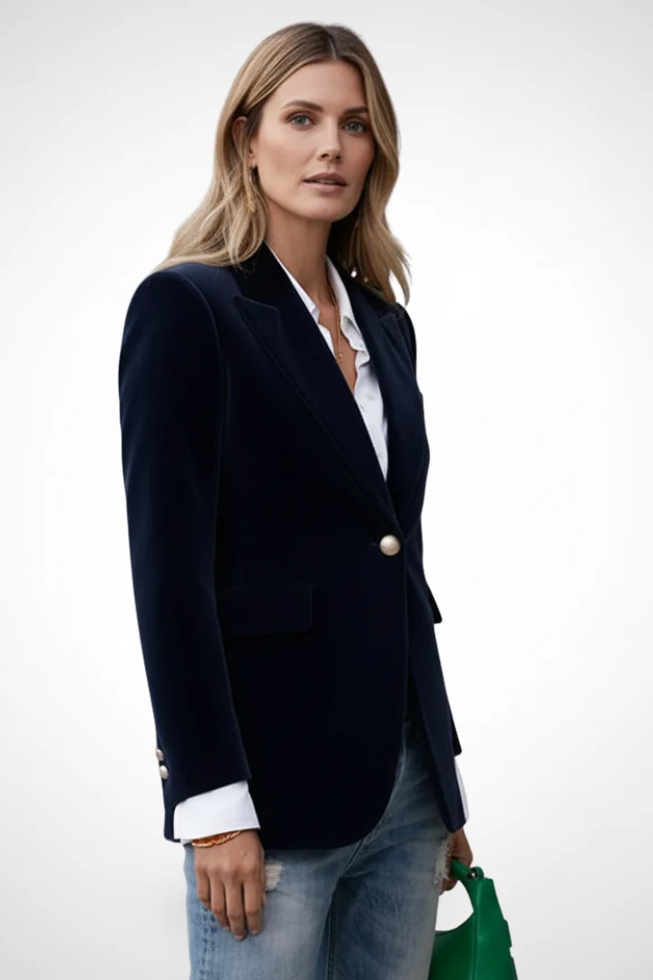 Klassischer Damen Blazer mit Reverskragen und Einknopf-Verschluss | Eleganter Business Blazer mit Taschen & Langarm