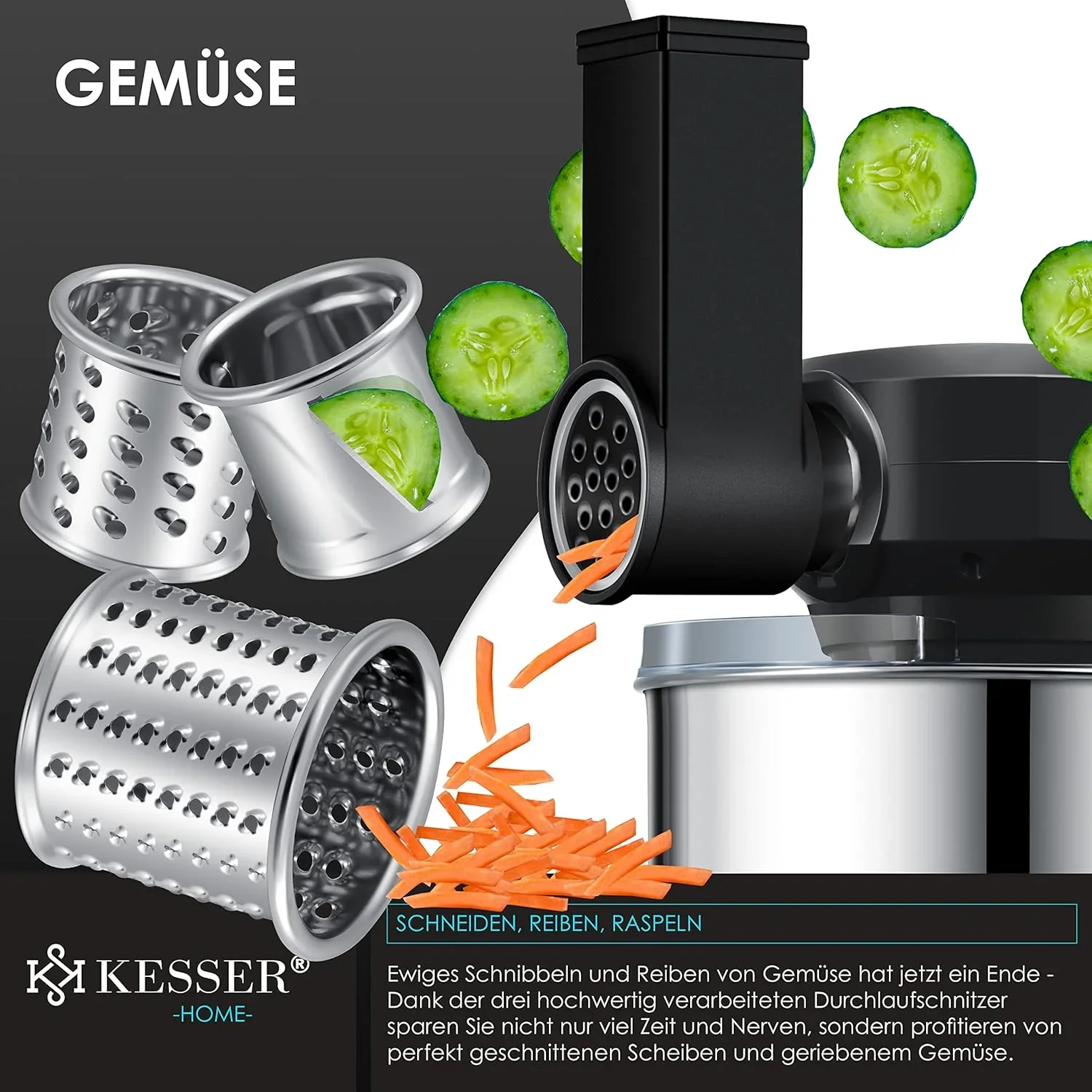 KESSER? 3 in 1 Universal K��chenmaschine K-KM 3000 mit Fleischwolf Knetmaschine Multifunktionale R��hrmaschine 5,5L Sch��ssel mit 3 R��hrwerkzeuge, 1,5L Entsafter, Zubeh?r-Set, Pasta & Geb?ckformen
