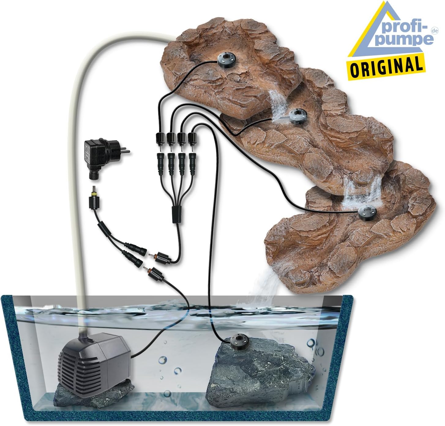 Solar GARTENBRUNNEN Bachlauf QUELLBACH II mit LED-Licht/Hybrid-System, 230V ZIERBRUNNEN VOGELBAD Wasserfall GARTENLEUCHTE TEICHPUMPE - SPRINGBRUNNEN WASSERSPIEL für Garten, Gartenteich, Teich