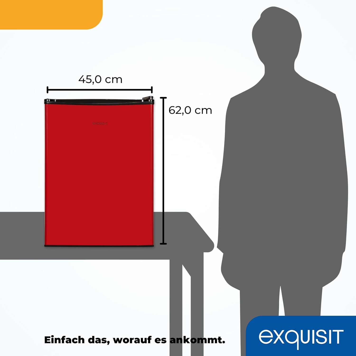 Exquisit Mini Kühlschrank KB60-V-090E rot | 52 l Nutzinhalt | LED-Innenbeleuchtung | Glasablagen | 45cm Breite