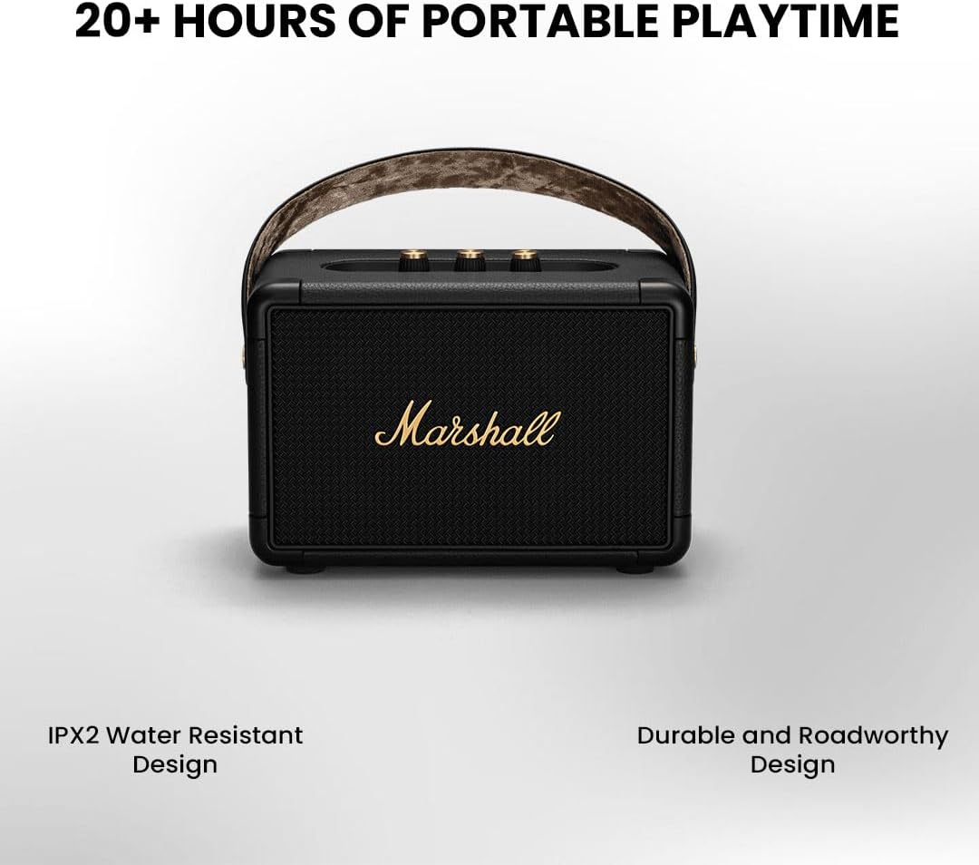Marshall Kilburn II Bluetooth Tragbarer Wasserabweisend Lautsprecher, Kabelloser - Schwarz und Messing