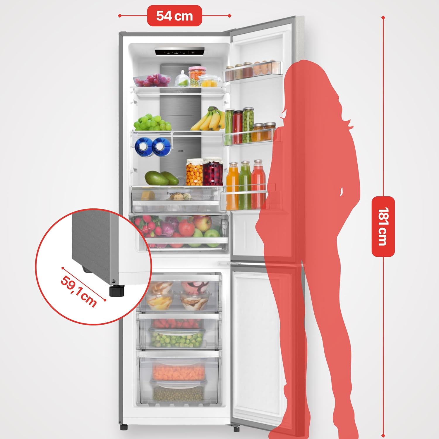 Amica Kühl Gefrierkombination freistehend Total NoFrost 181 x 54 x 59,1 cm 250 l Nutzinhalt VitControlPlus FreshZone elektronische Steuerung - Edelstahloptik