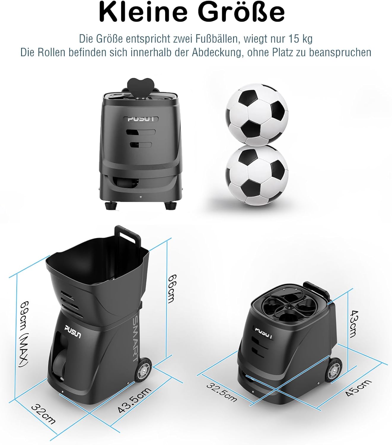 PT-SMART Tennisballmaschine - Profi Ballwerfer mit APP-Steuerung (App für Watch), 20 Landepunkte & 12 Modi, Smart Tennis Trainer für alle Spielniveaus (4-6 Std. Laufzeit)