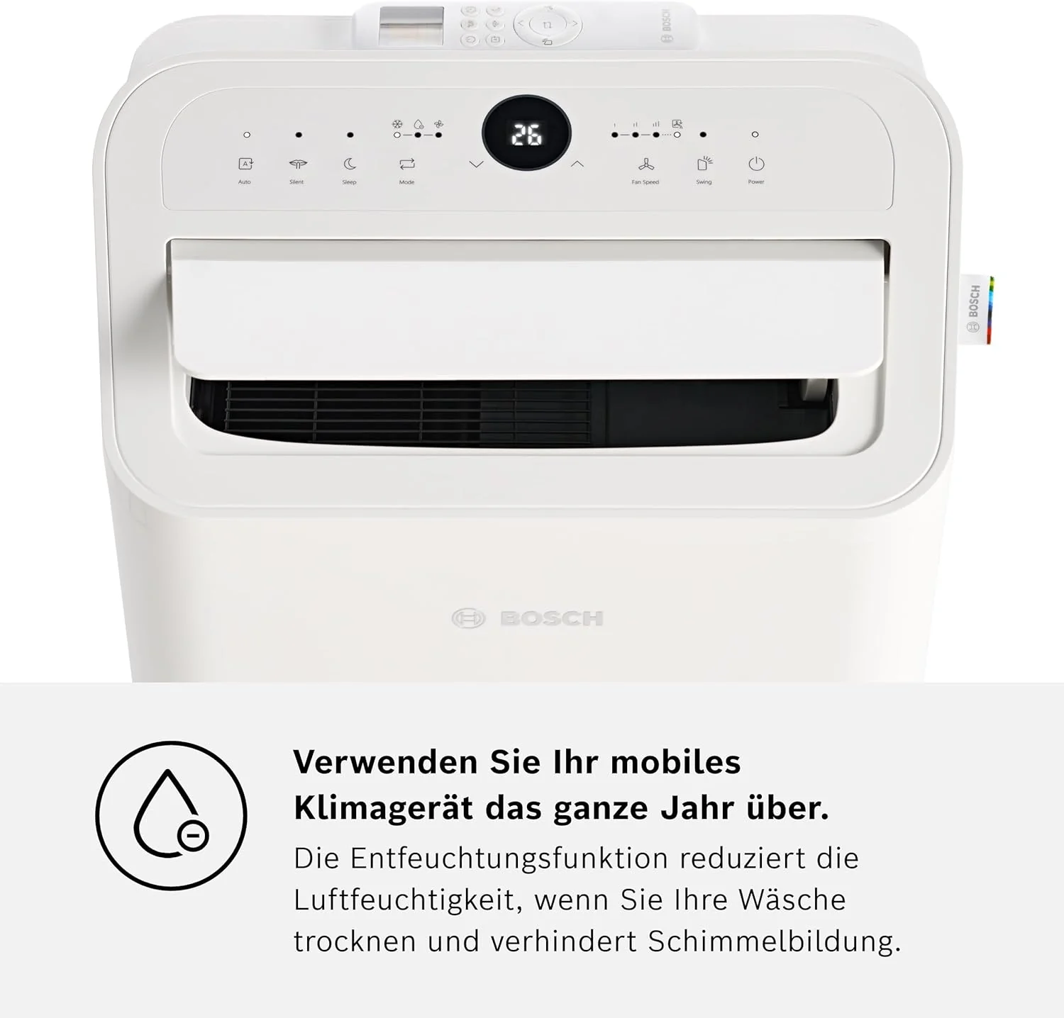 Bosch Cool 4000 Mobiele airconditioner - 3-in-1: Airconditioner, ontvochtiger, ventilator - 2,6 kW voor ruimtes tot 35 m2 - Met automatische modus, stille modus & slaapmodus