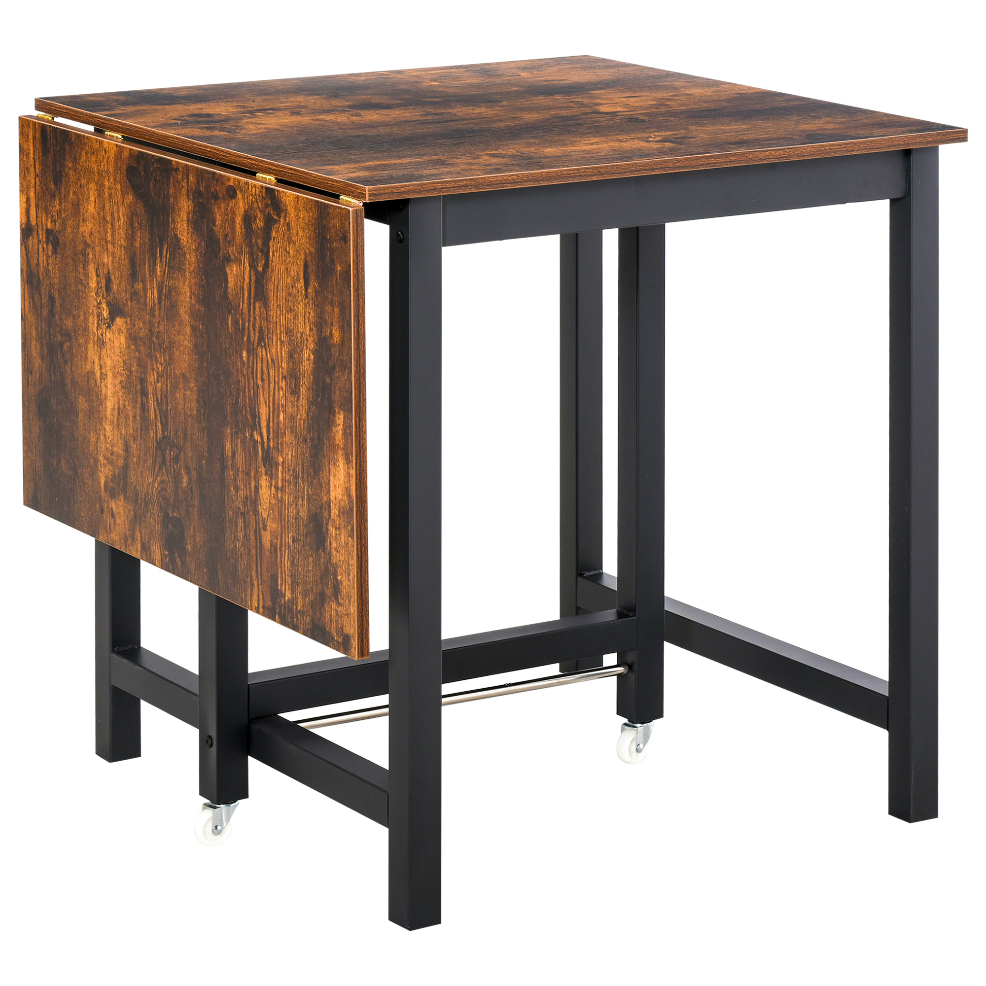 Opklapbare Eettafel, Industri?le Tafel, Opklapbaar, van Metaal en Hout, Ruimtebesparend, Bruin