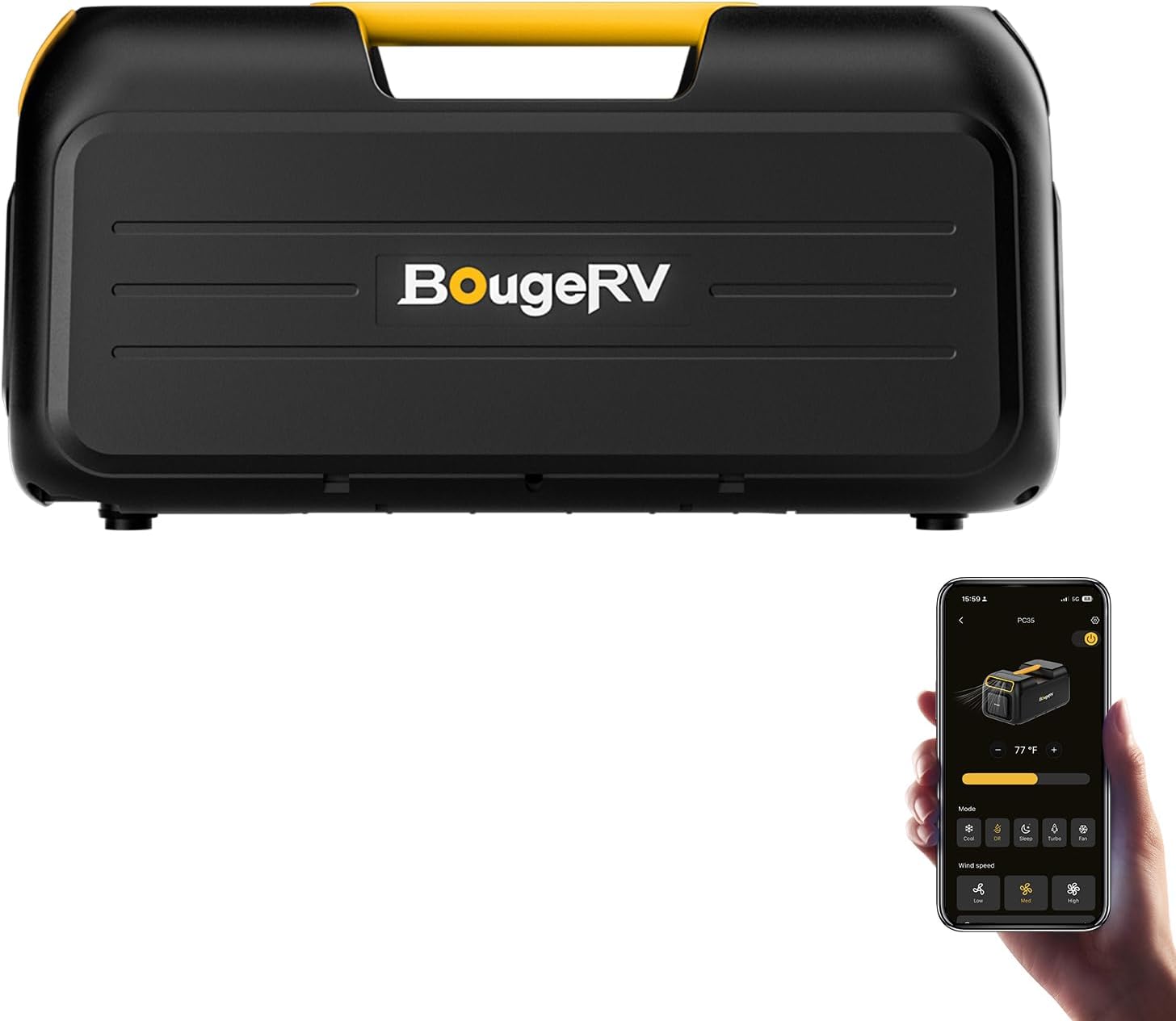 BougeRV Tragbare Klimaanlage für Camping, 3500 BTU Kühlen Mobile Klimaanlage, 10 Minuten Schnelle Kühlung, App-Steuerung, 5 Fach Funktion, R290 Gas, AC 100V-240V, für Zelt, Van