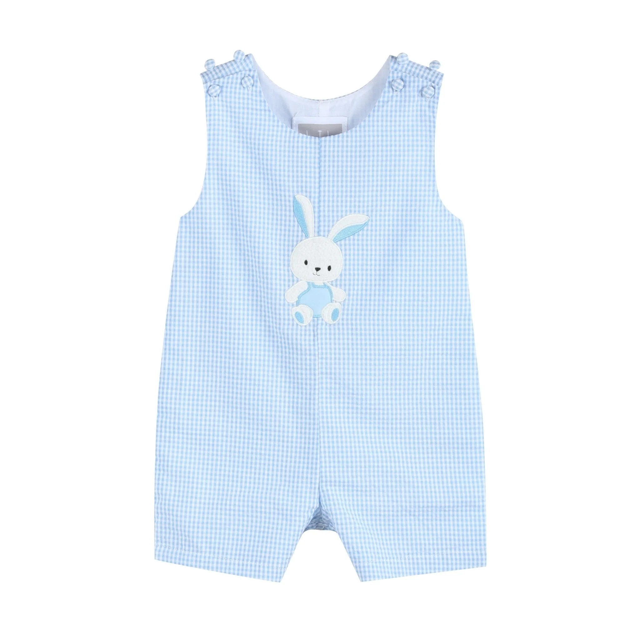 Light Blue Gingham Bunny Applique Shortalls