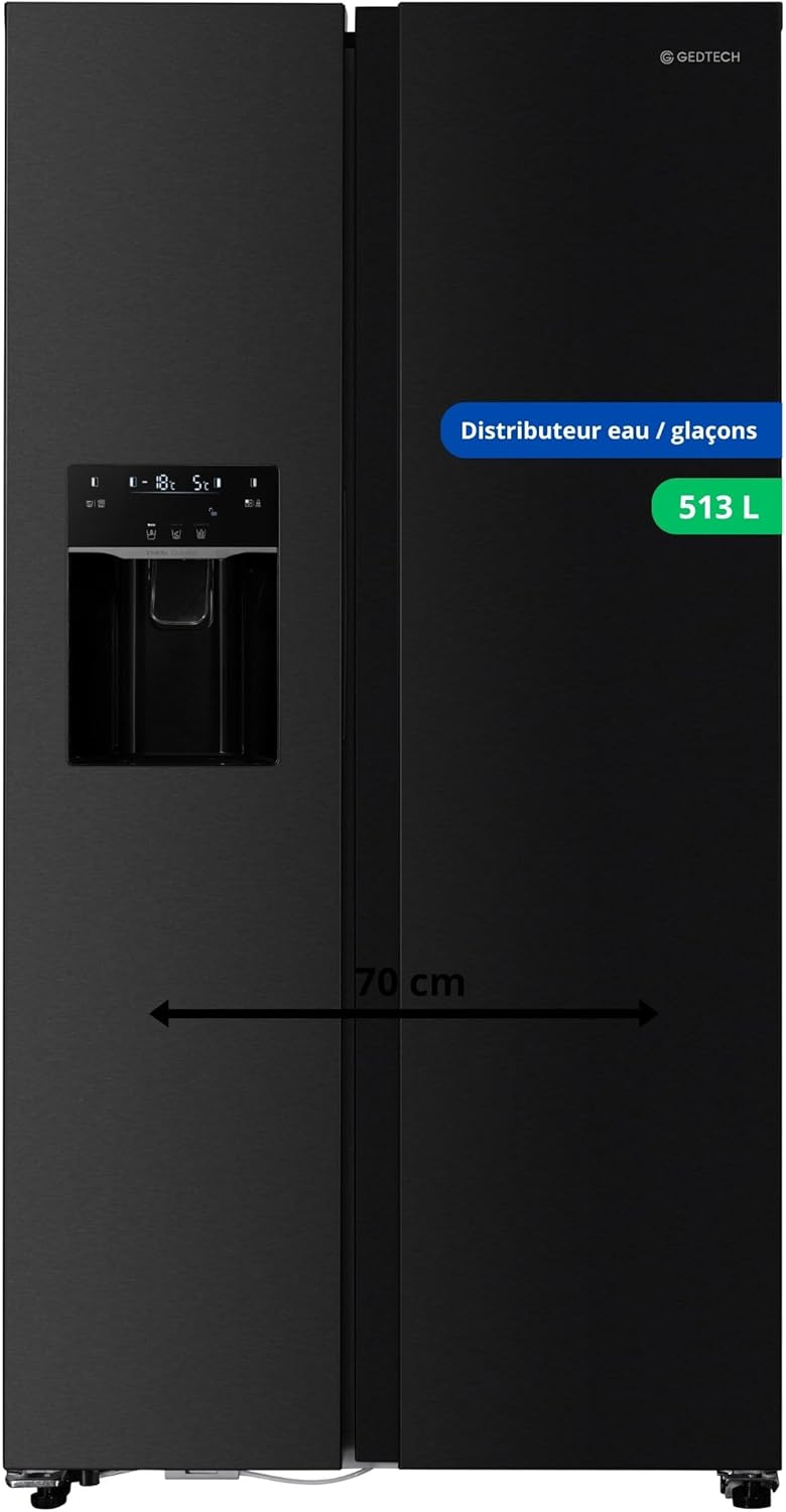 GEDTECH Réfrigérateur Américain GSBSA513DX Side by Side 513L - Distributeur d'eau et machine à glaçons automatique