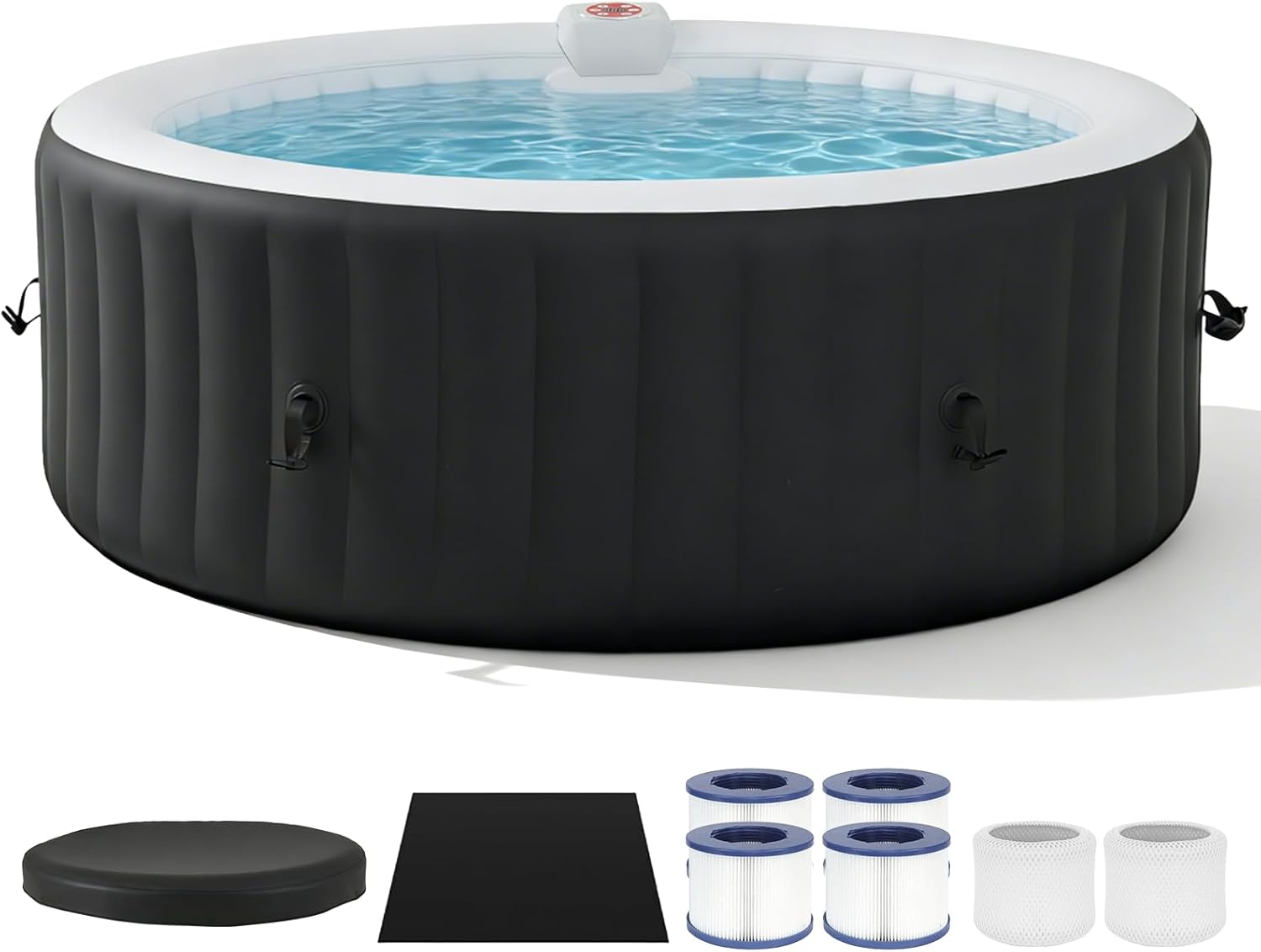 Aoxun Aufblasbarer Whirlpool für 2-4 Personen, 208x208 cm großes Whirlpool Outdoor mit 130 Luftdüsen, 1800W Portable Badewanne mit Abdeckung & Filter, aufblasbare Badewanne für Garten Terrasse