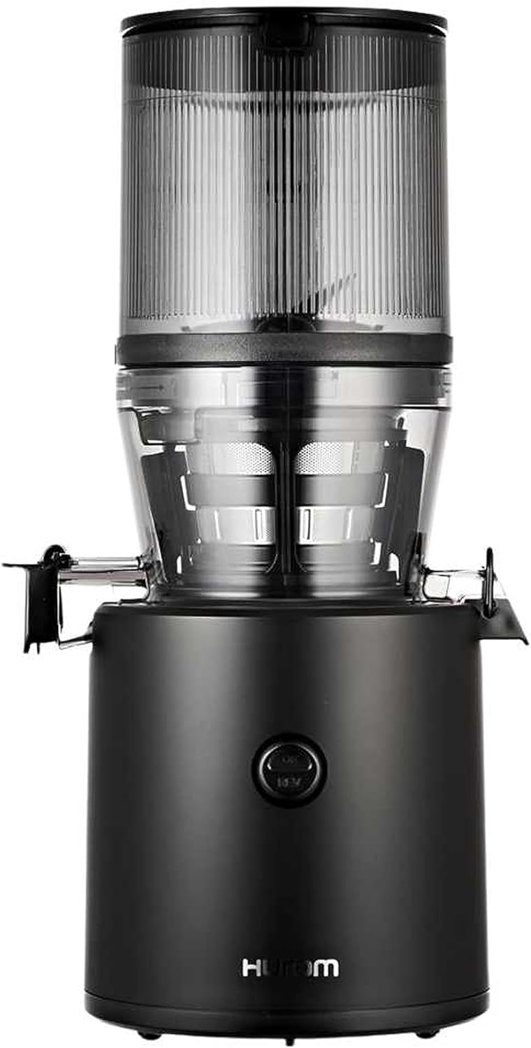 HUROM | Entsafter Gemüse und Obst | Slow Juicer | H320N | Elektrische Kaltpresse | Ruhiger Motor | Leicht zu Reinigen | mit groem Behlter und Siebfilter 2L | 200 Watt | BPA Frei | Schwarz