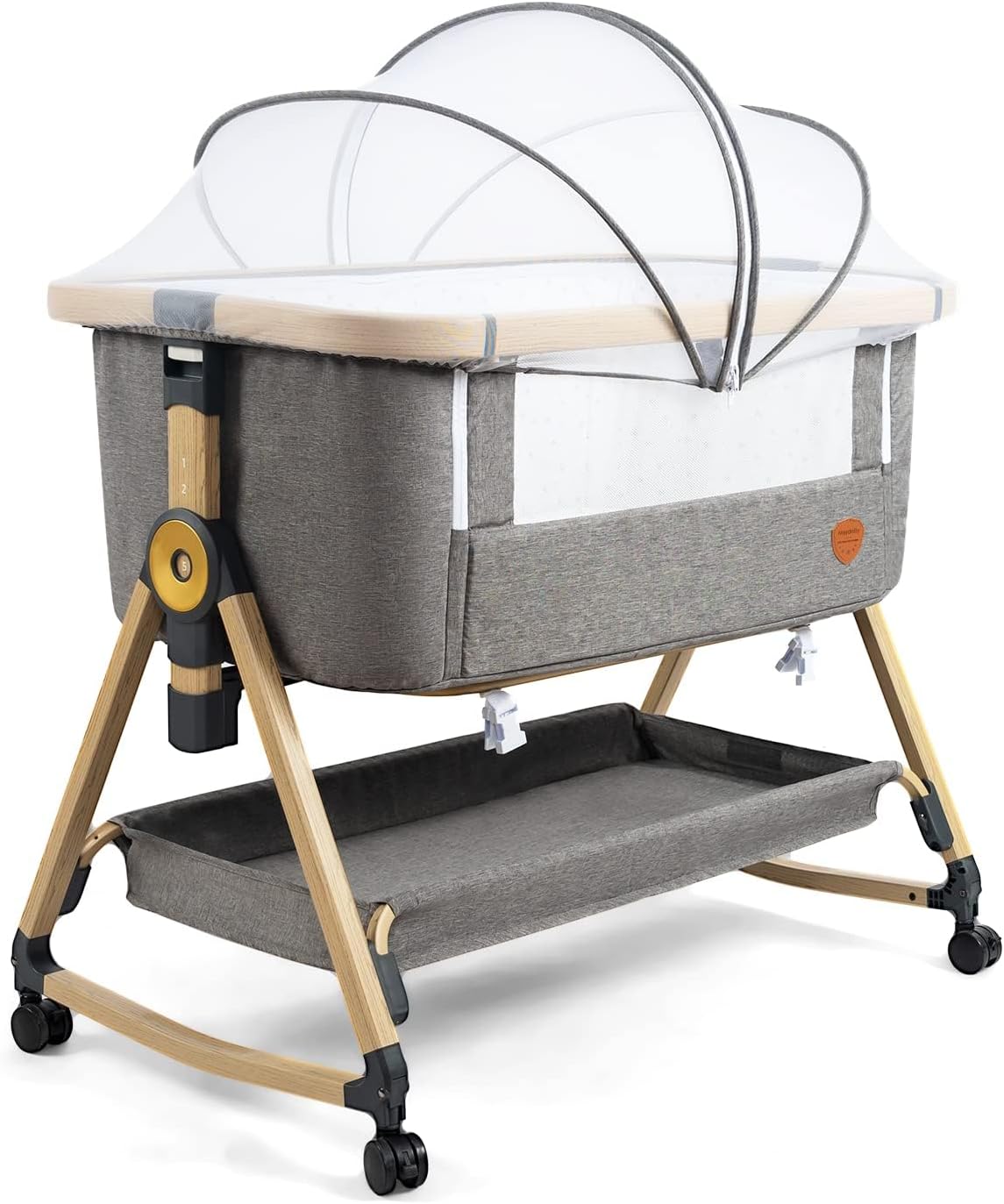 Maydolly Beistellbett 3 in1 Babybetten Tragbar Babybett mit atmungsaktivem Netz und Laken, Verstellbarer Stubenwagen Beistellbett Grau