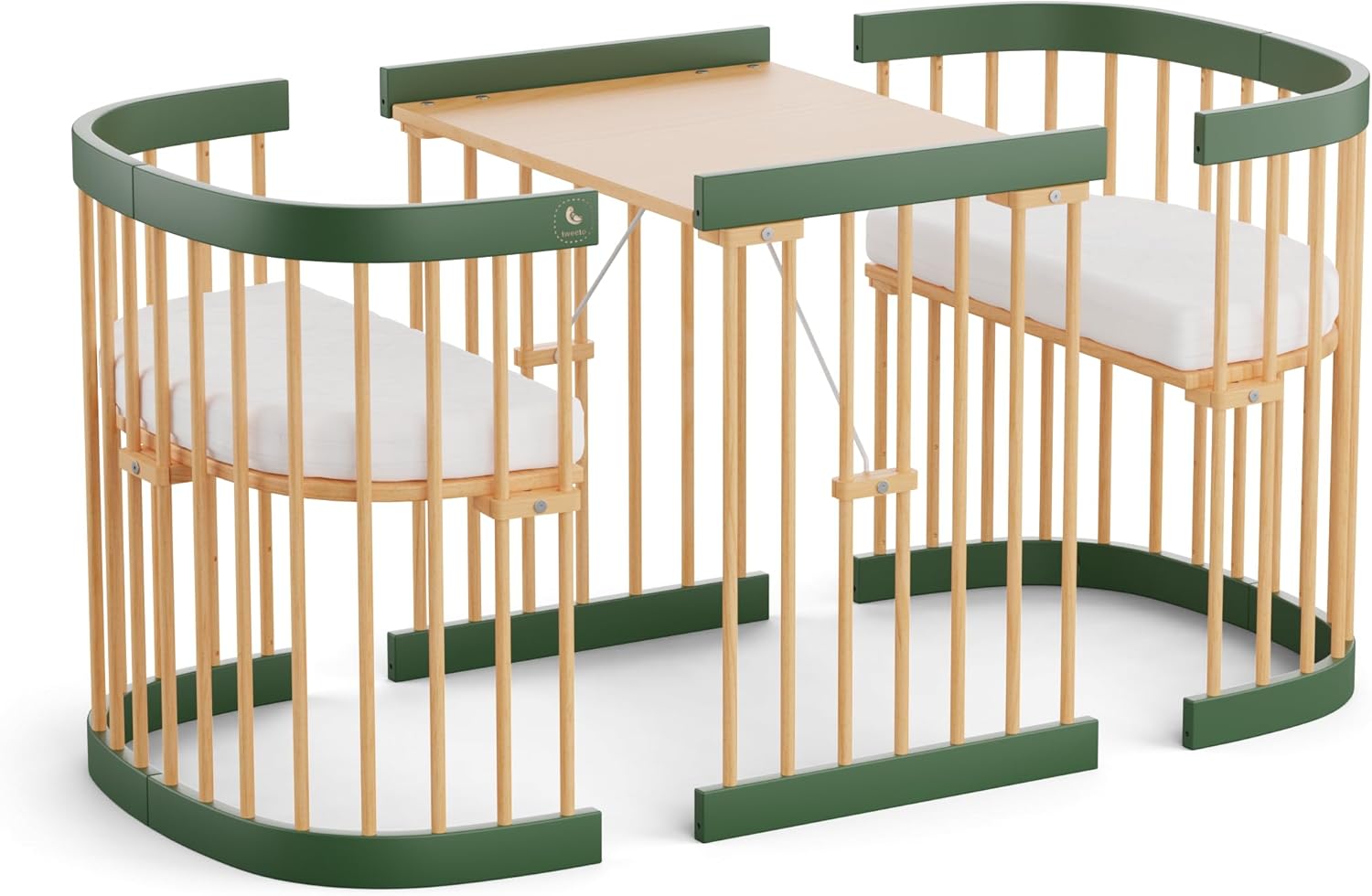 tweeto® Babybett 7 in 1 – mitwachsendes Babybett aus Holz | höhenverstellbares Beistellbett & Gitterbett | umbaubar zu Kinderbett & Laufstall (Buche Natur)