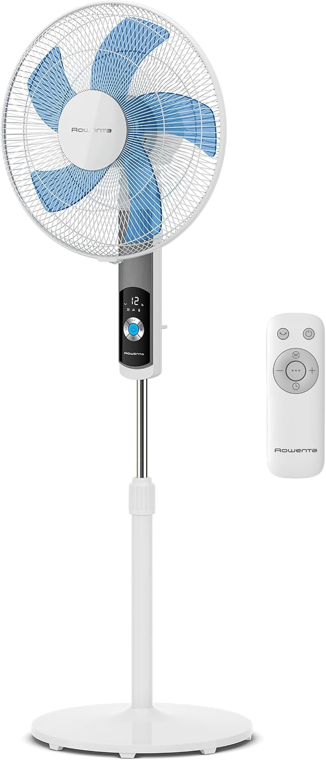 Rowenta Turbo Silence 35 dB(A), ventilateur sur pied puissant VU5650 | 12 Vitesses, Oscillation 120°, Télécommande, Écran LED, Minuterie 12 h, Mode écoénergétique, Couleur: Blanc